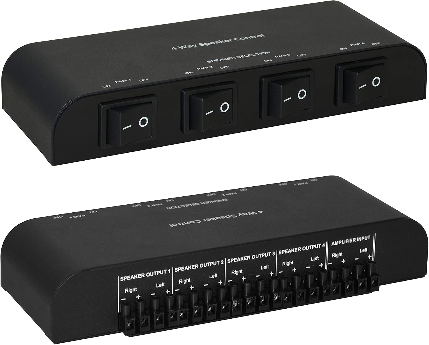 2 Way Speaker Switch, 1 in 2 Out Way Pair Stereo Speaker Selector W/Volume Control Metal Non-Slip Box - Black (61052), 9.0 x 3.25 x 1.5
