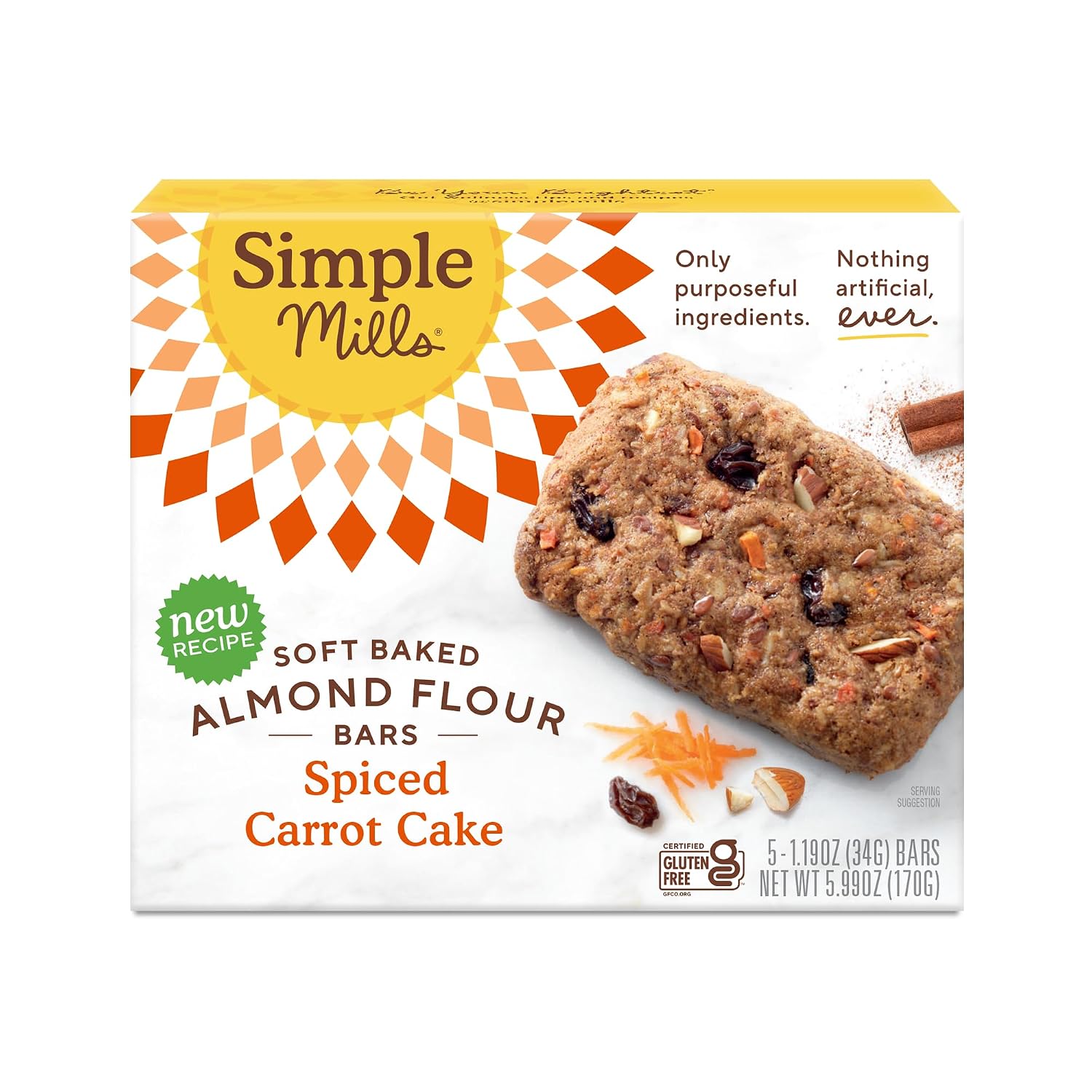 Simple Mills Soft Baked Dark Chocolate Almond Flour Bars, 5 ct, 1.19 oz each
