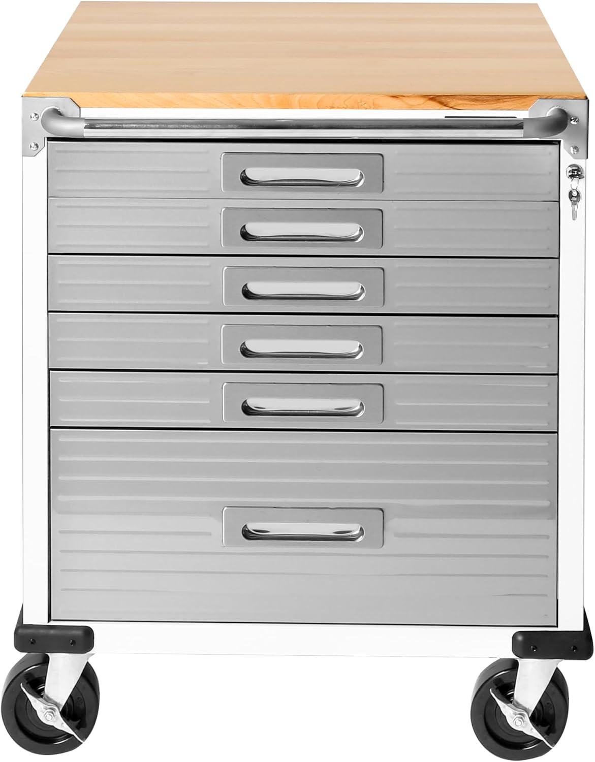 Seville Classics UltraHD Heavy Duty Rolling Cabinet Workbench Table w/Solid Wood Top, Workstation for Garage, Office, Workshop, Granite, 6-Drawer (28" W x 18" D
