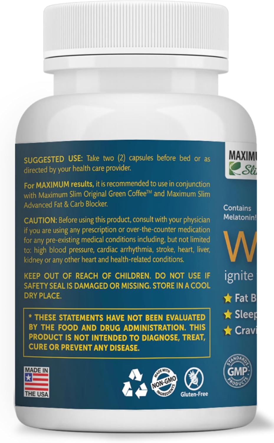 Maximum Slim Nighttime Weight Support – Gentle Fat Burning & Sleep Aid – African Mango, Resveratrol & Green Tea – Non-GMO, Vegan, 60 Capsules