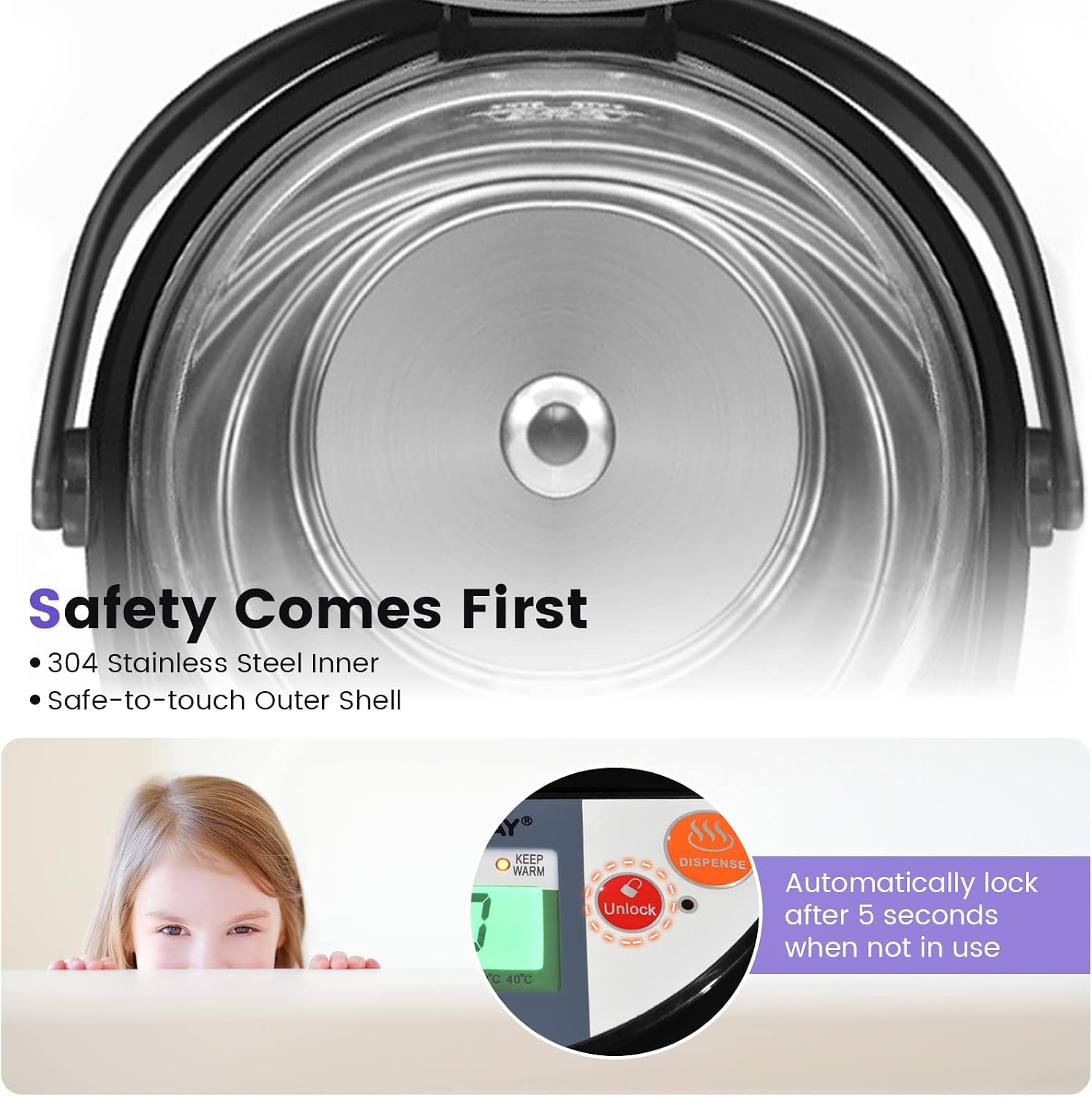 COSTWAY Instant Electric Hot Water Boiler and Warmer | 5-Liter LCD Water Pot with 5 Stage Temperature Settings, Safety Lock to Prevent Spillage