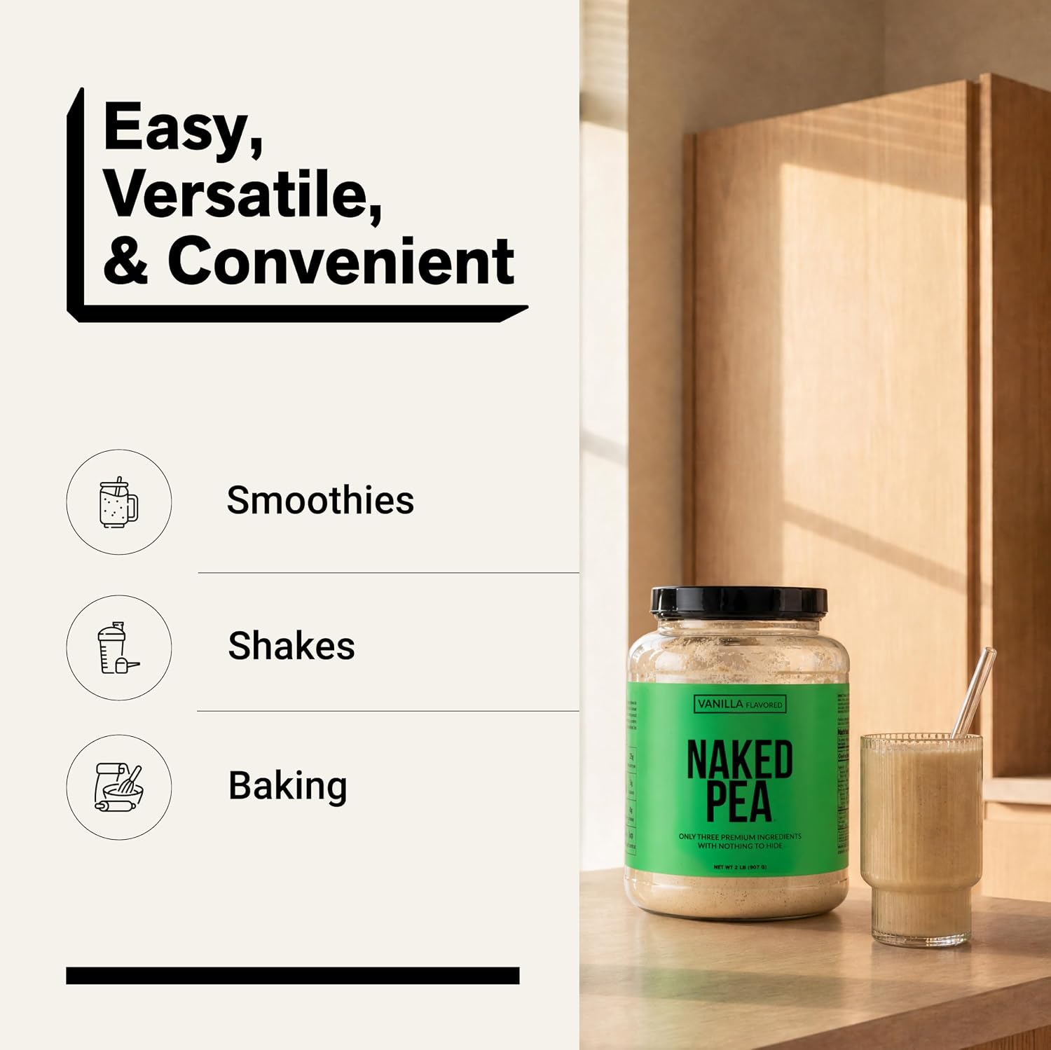 NAKED Pea - 5LB 100% Pea Protein Powder from North American Farms - Unflavored Vegan Pea Protein Isolate - NSF Certified, Plant Protein Powder, Easy to Digest - 76 Servings