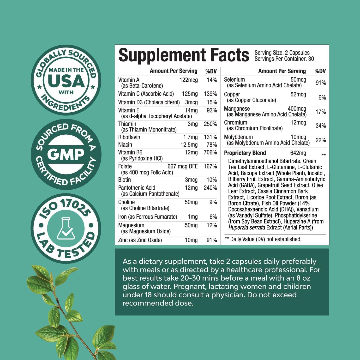 Advanced Brain Supplement for Memory and Focus - Nootropics Brain Support Supplement with Memory and Focus Vitamins for Adults of All Ages - for