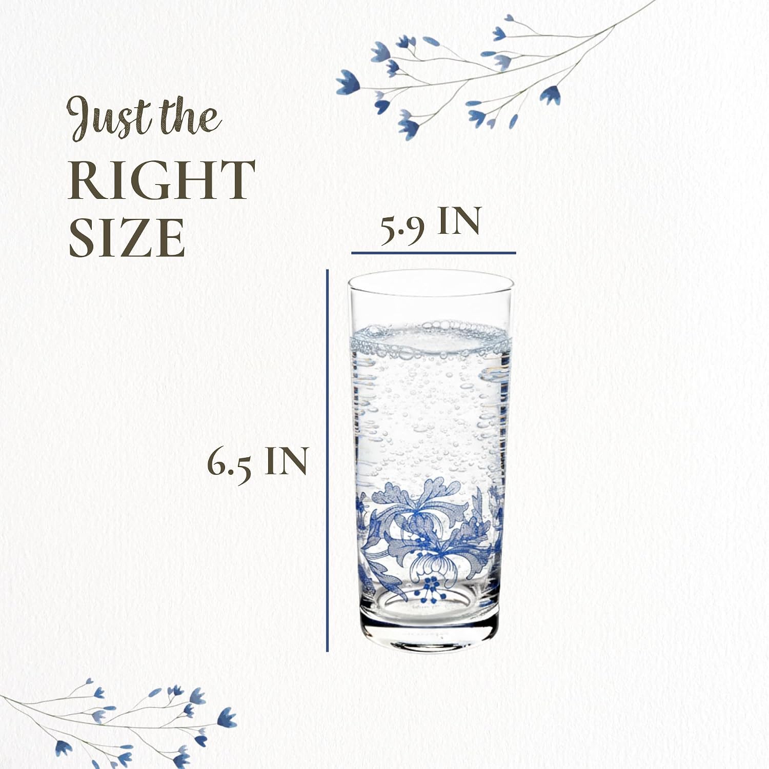 Spode Blue Italian Highball Glasses, 15 Oz - Blue & White, Set of 4 | Blue Italian Collection, Tall Tumbler for Serving Mojitos, Cocktails, Spritzers & Fruit-Infused Beverages, Glass Construction