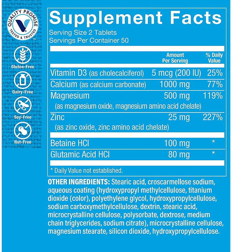 The Vitamin Shoppe Brand Calcium, Magnesium, Zinc & Vitamin D3, 100 Tablets