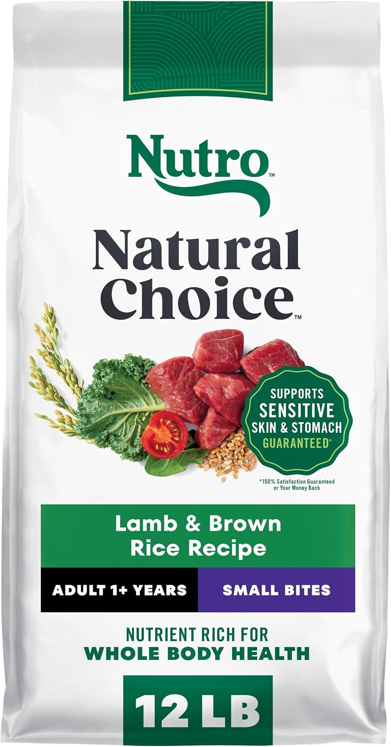 Nutro Natural Choice Small Bites Dry Dog Food, Lamb & Rice, 5 lb | Non-GMO, Real lamb #1 ingredient, no corn, wheat, soy, crafted in USA, supports energy, bones, muscles, dental health, skin