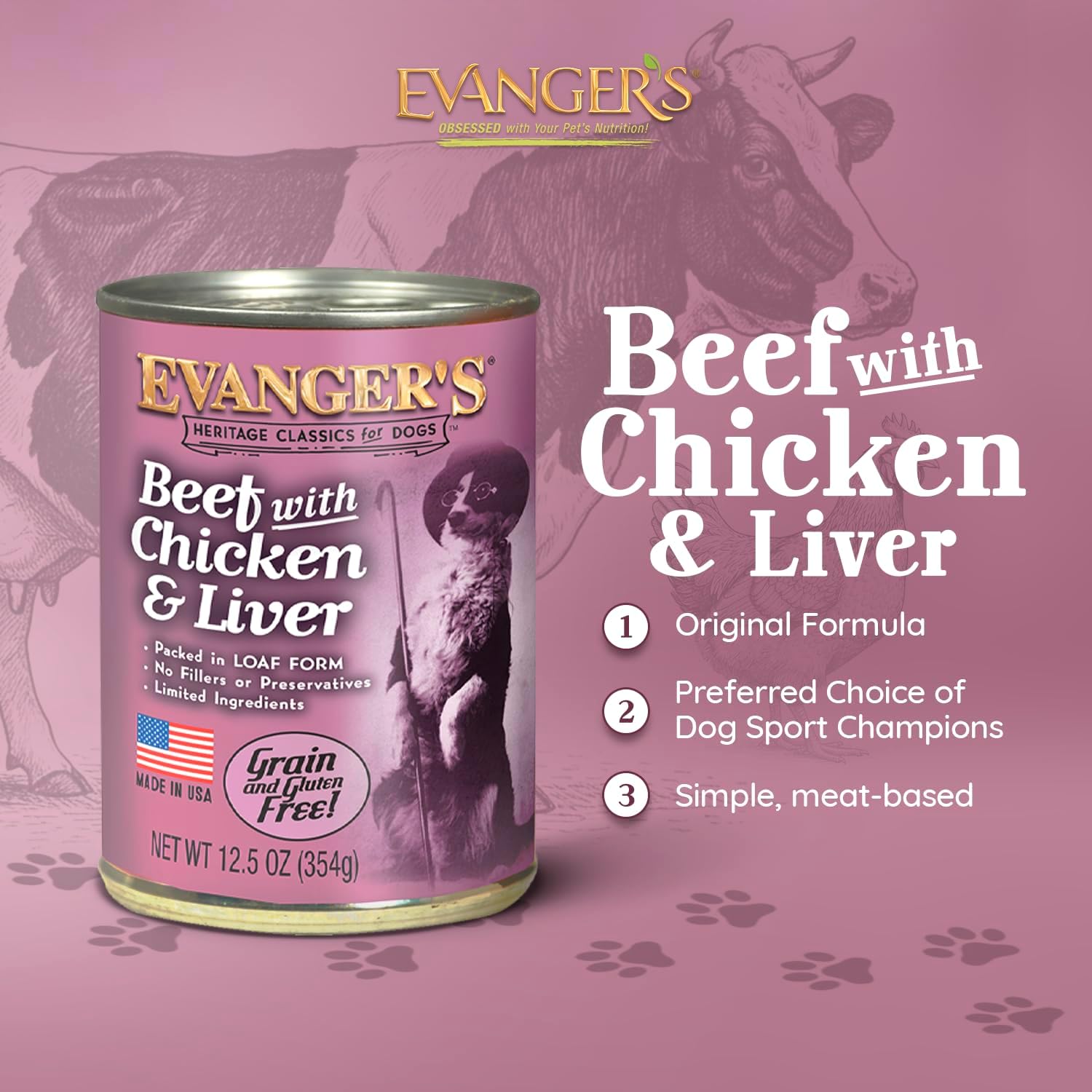 Evanger's Heritage Classic Puppy Food – 12 Count, 12.5 oz Each – Tasty Meat-Based Formula for Puppies & Underweight Dogs – Added Vitamins & Chelated Trace Minerals – Grain & Gluten Free
