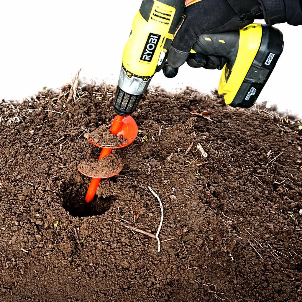 Tech Team 00777 Auger Hole Digger Bulb Planting 3" x 9" – Compact Drill-Powered Garden Auger Planting Bulbs, Flowers, Herbs