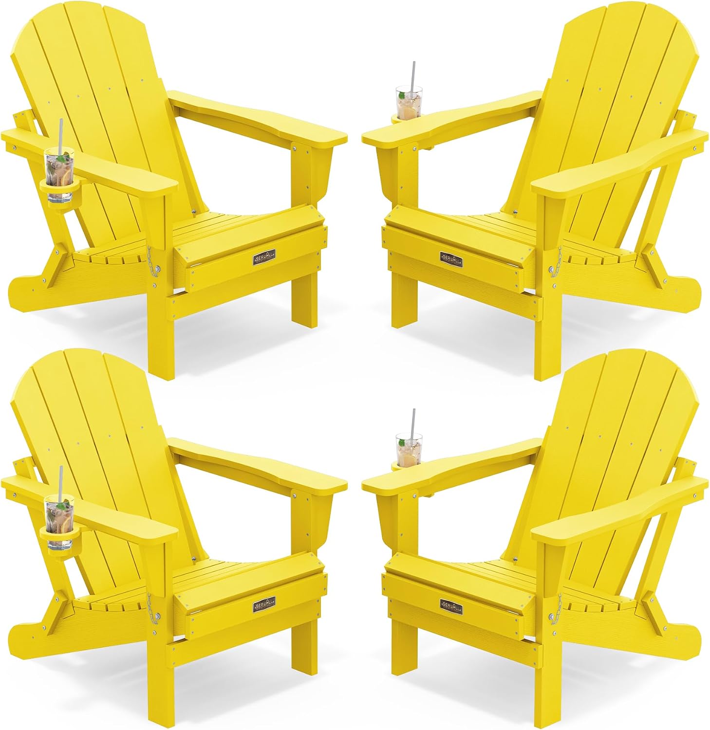 SERWALL Folding Adirondack Chairs with Cup Holder, Outdoor Fire Pit - Blue