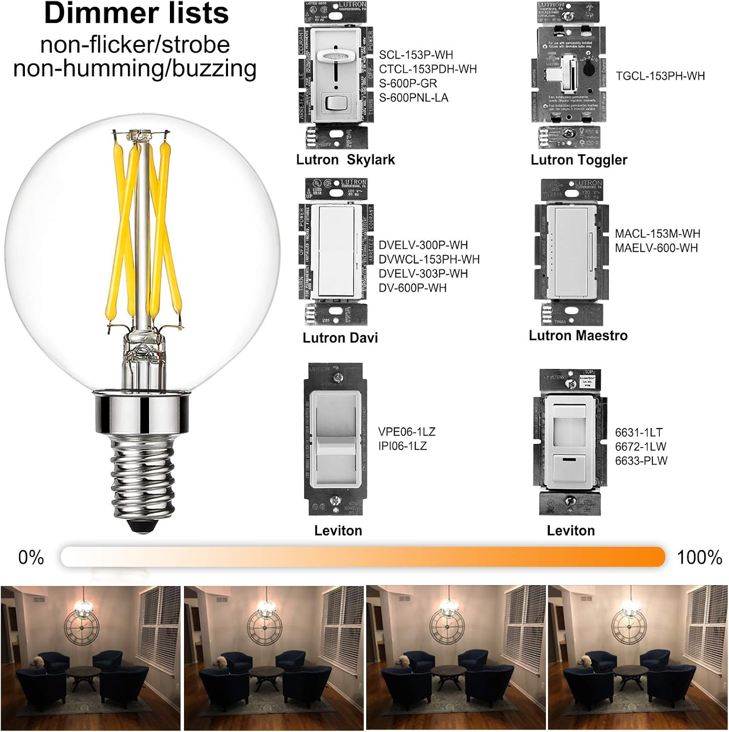 Litehistory e12 led bulb dimmable g16.5 Light Bulb 4W Equal 40 Watt 400lm AC120V e12 Candelabra Bulb 40 Watt for Chandeliers,Ceiling Fan,Vanity Warm White 2700K Globe candelabra Light Bulb 6Pack