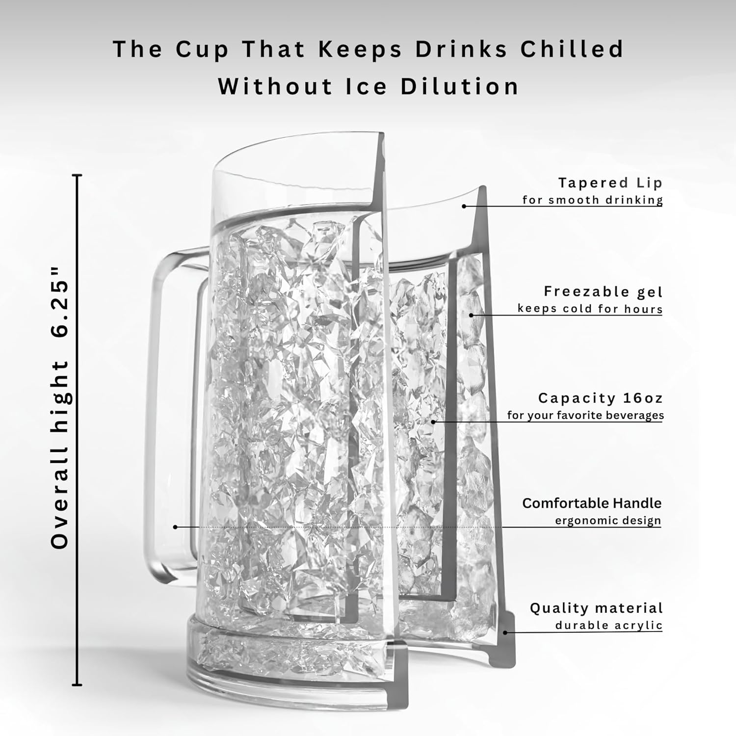 luxail Beer Mugs For Freezer, Double Wall Insulated Plastic Beer Glasses – Freezer Mugs, 16 oz – Perfect Frozen Beer Mugs for Home Bar Accessories