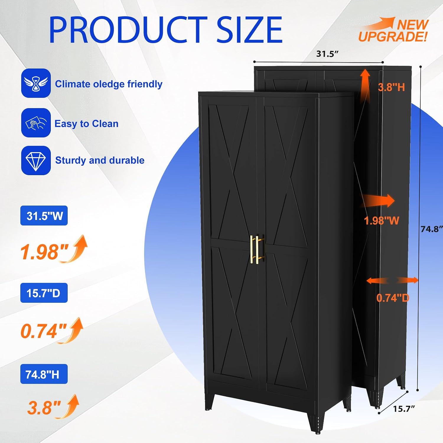 GAIOUS 75.2" Tall Metal Kitchen Pantry Storage Cabinets with 2 Door and 5 Adjustable Shelves, Cupboard for Kitchen, Dining Room, Living Room and Bathroom, White