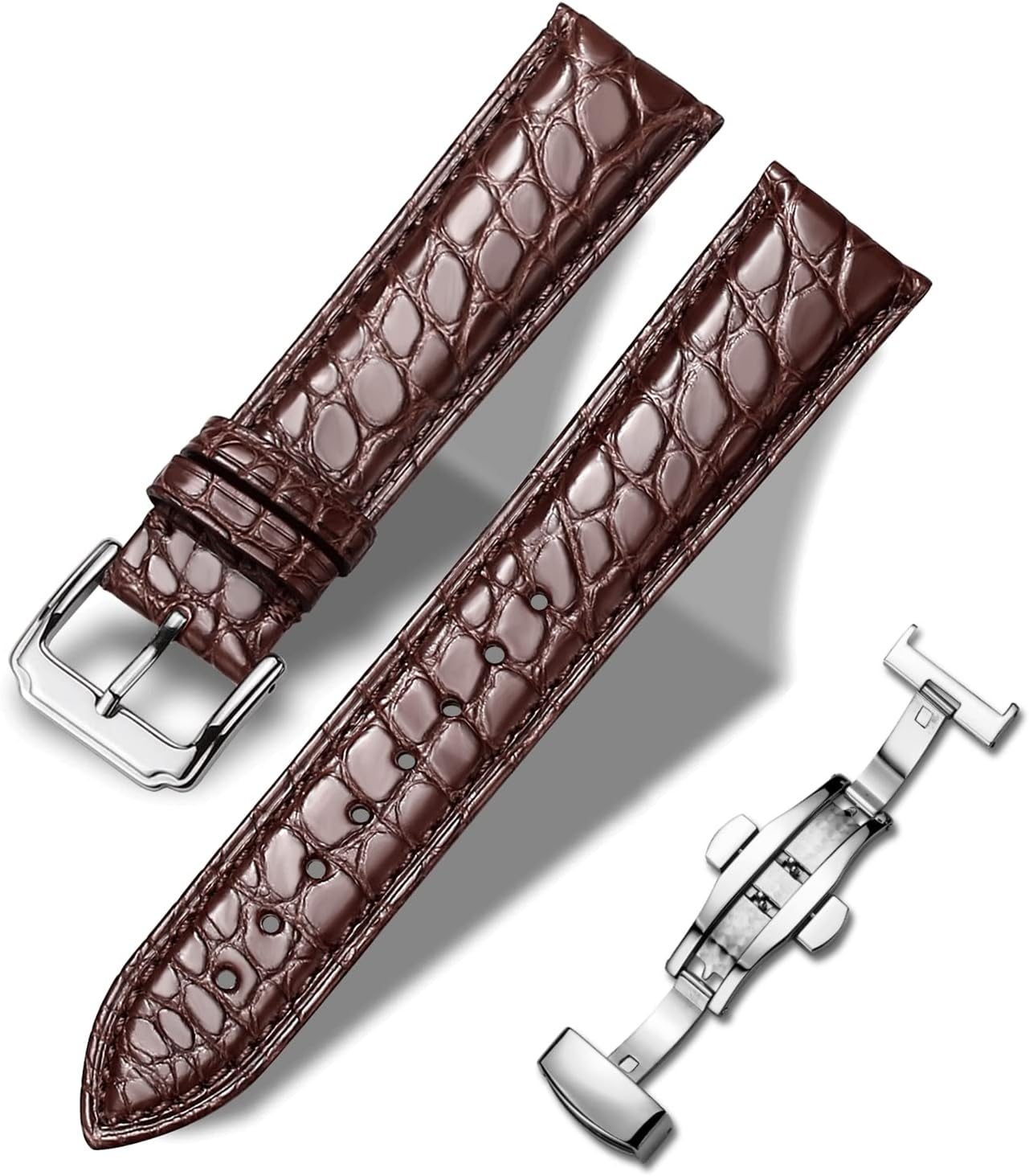 Moran Genuine Leather Watch Band 18mm 19mm 20mm 21mm 22mm 23mm 24mm Calf Grain Watch Strap for Men and Women 18mm Black-Silver Buckle