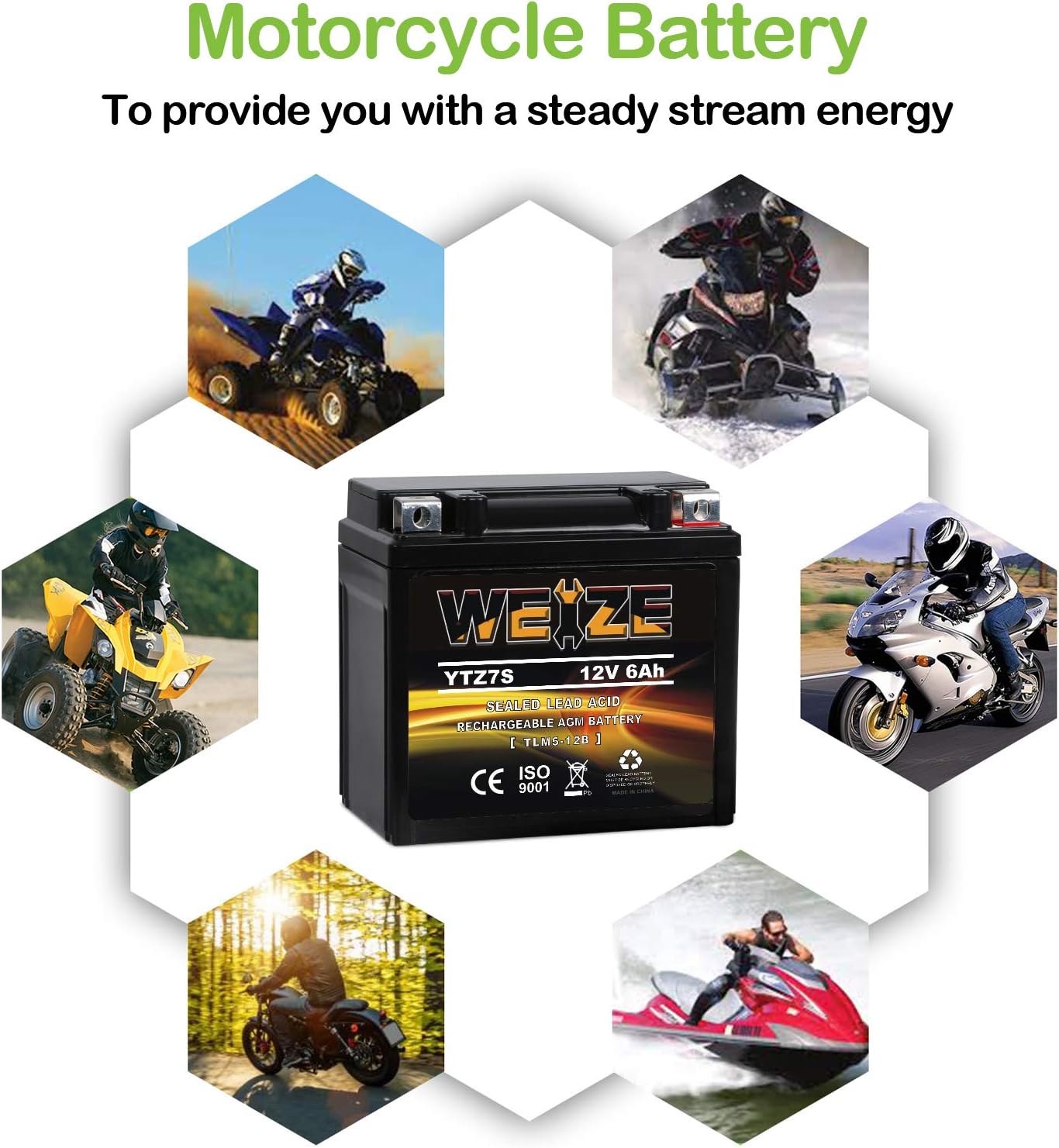 Weize YTX14 BS ATV Battery High Performance - Maintenance Free - Sealed AGM YTX14-BS Motorcycle Battery compatible with Honda Suzuki Kawasaki Yamaha scooter snowmobile