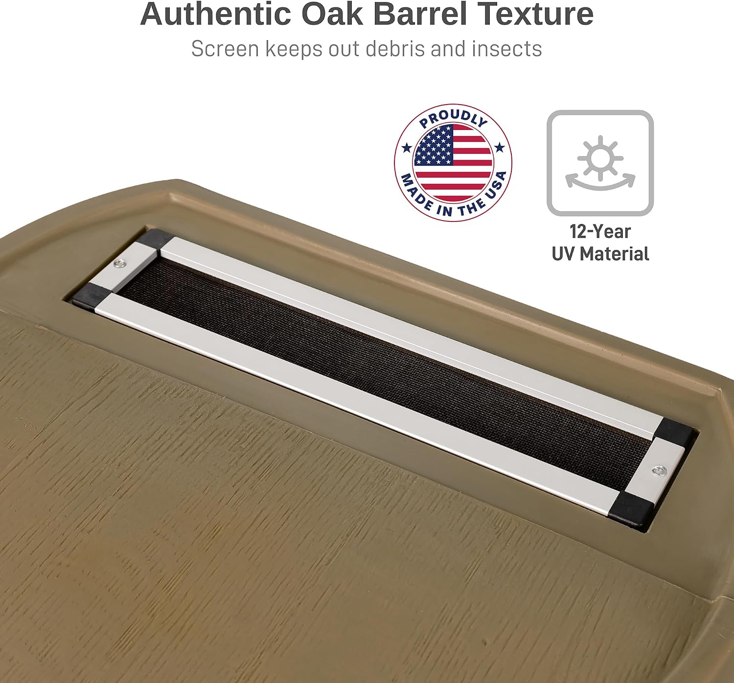 Flat Back Rainwater Gutter Barrel Water Collector Storage Drum Garden Pot- Tan