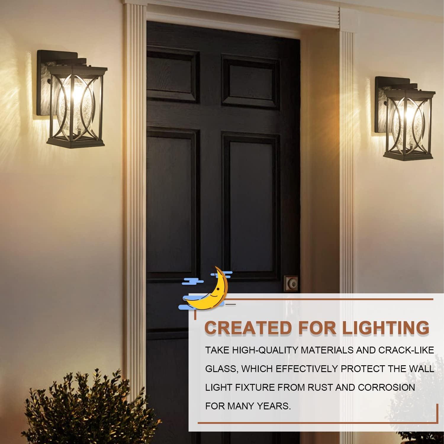 Dusk to Dawn Modern Outdoor Coach Lantern Exterior Light Fixtures Black Aluminum with Crack-Like Glass Waterproof Wall Sconce Mission Outside Light