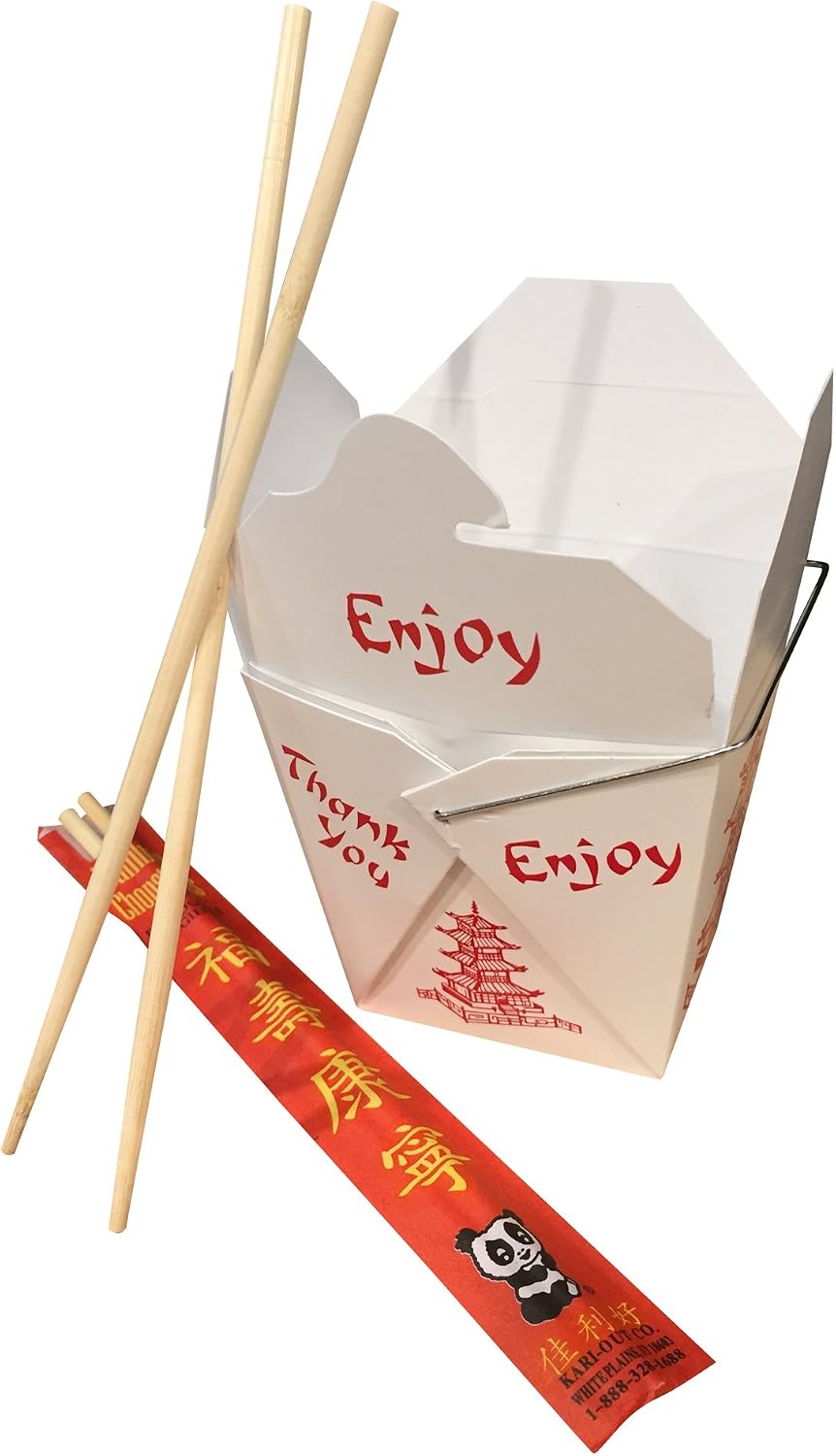 Combo - Pack of 25 Chinese Take Out Boxes Pagoda 16 oz/Pint Size Party Favor and Food Pail with 25 Chopsticks in DHI Packaging