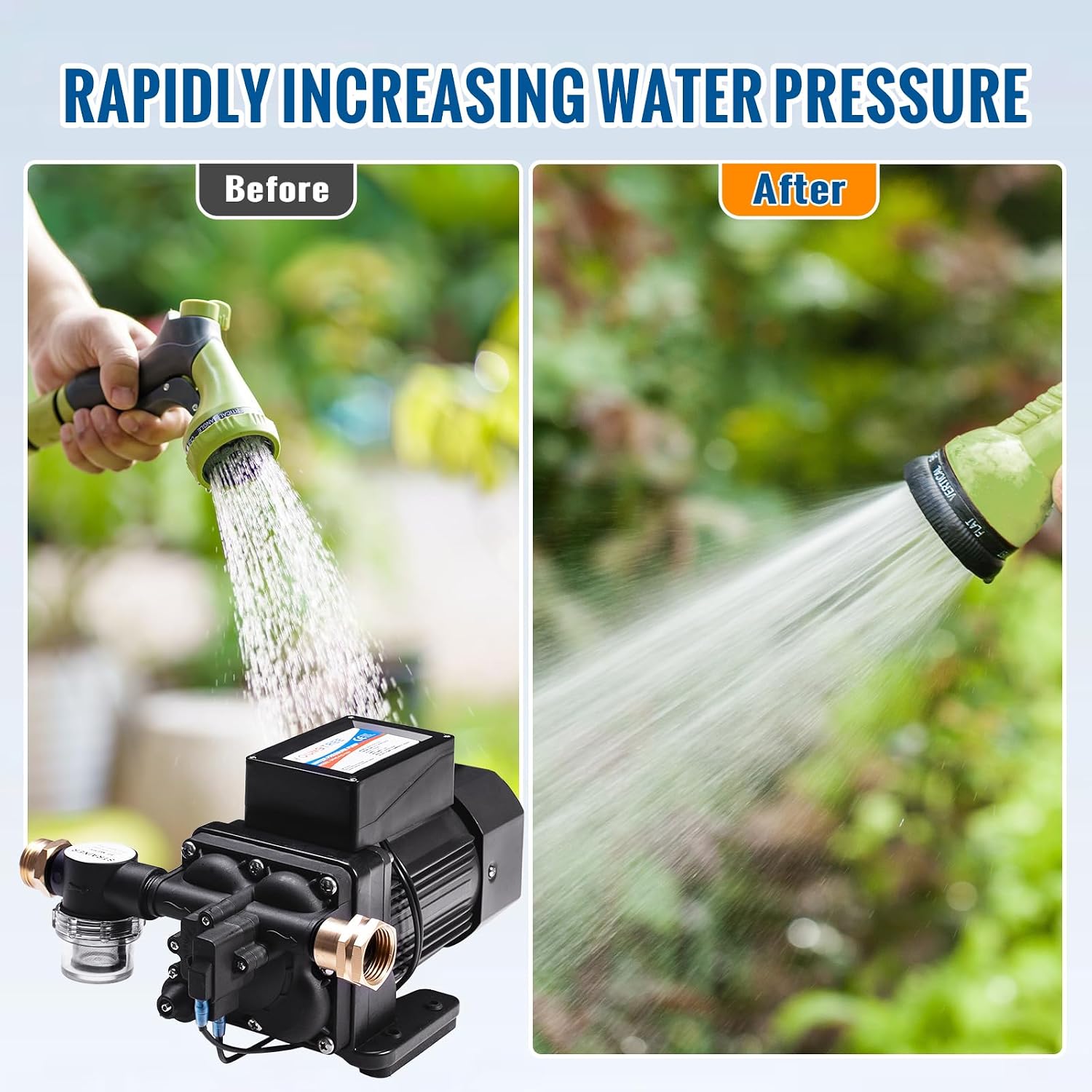 YOUNGTREE RV Water Pressure Diaphragm Pump 110V 4.0GPM 50PSI On Demand Fresh Water Transfer Pump 110Volt AC with Garden Hose Adapters for Irrigation Home Pool Draining Sprinkler