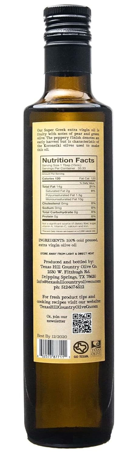 Texas Hill Country Olive Co Terra Verde Extra Virgin Olive Oil - Cold Pressed EVOO Gourmet Olive Oil - Rich & Fruity - Perfect for Finishing & Dressing - Award Winning & Made in Texas (8.5 oz)