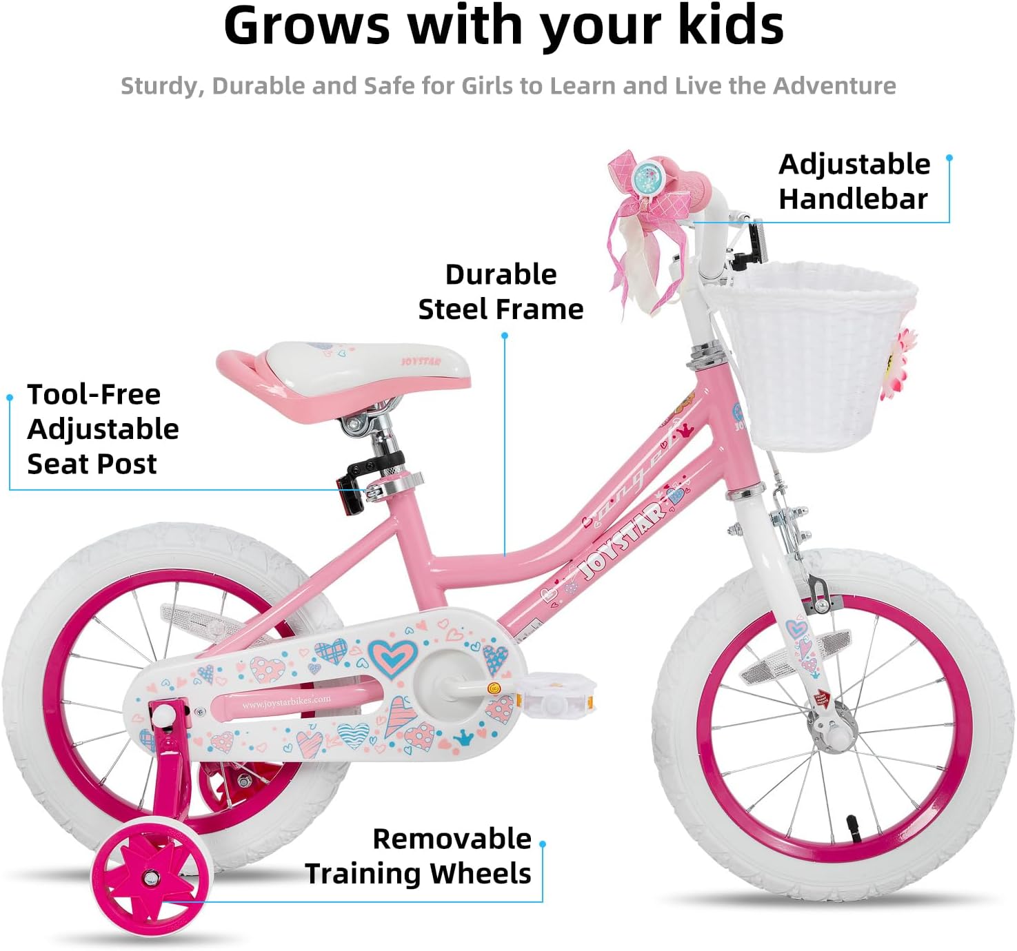 JOYSTAR Angel Girls Bike for Toddlers and Kids Ages 2-12 Years | 12-20 Inch Kids Bike with Training Wheels & Basket, 20 24“ Bicycle with Kickstand