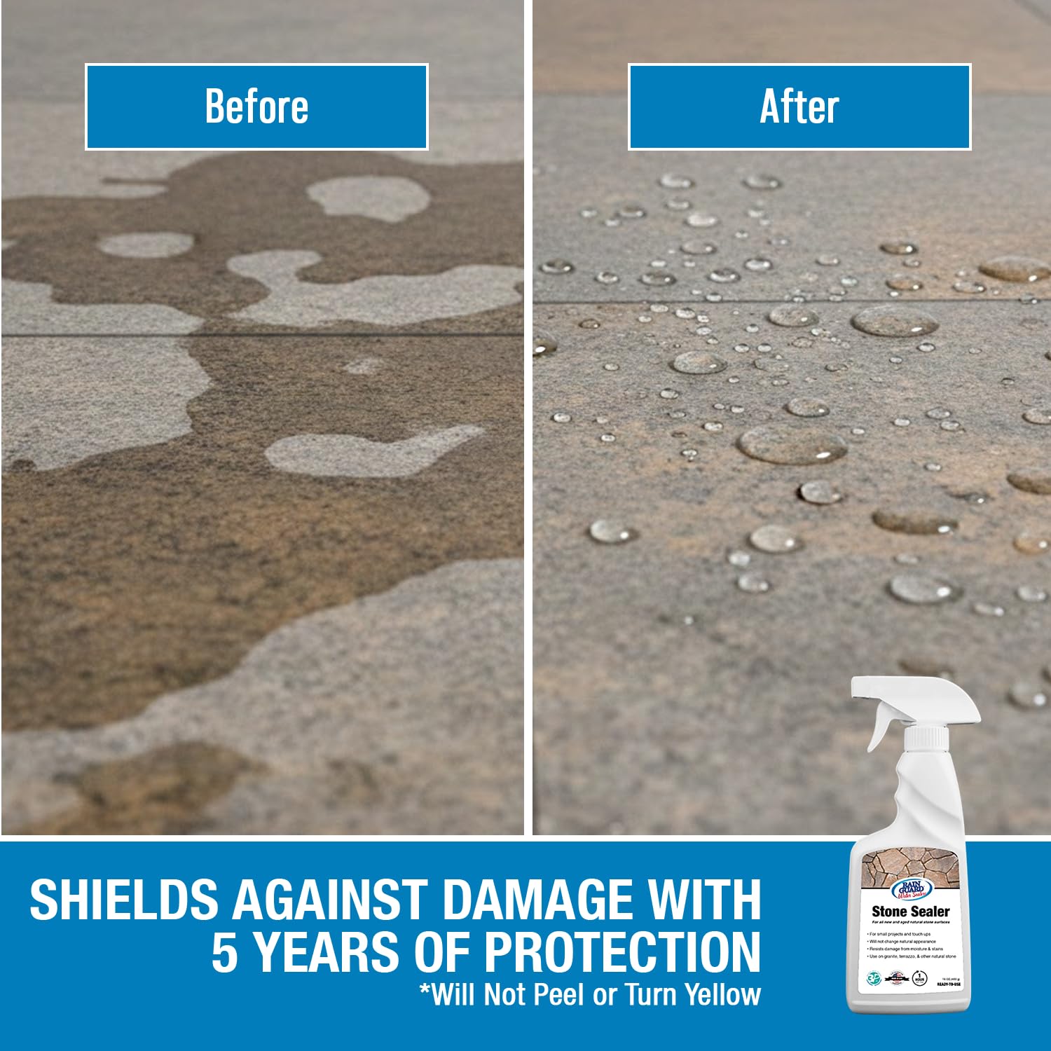 Rainguard Water Sealers Stone Sealer, Penetrating Protection Against Moisture Damage and Stains, for All Stone Surfaces, Silane/Siloxane Waterproofer, Natural Finish, Ready to Use, 5 Gallons | Silane Siloxane Waterproofer, Protects Against Moisture Damag…