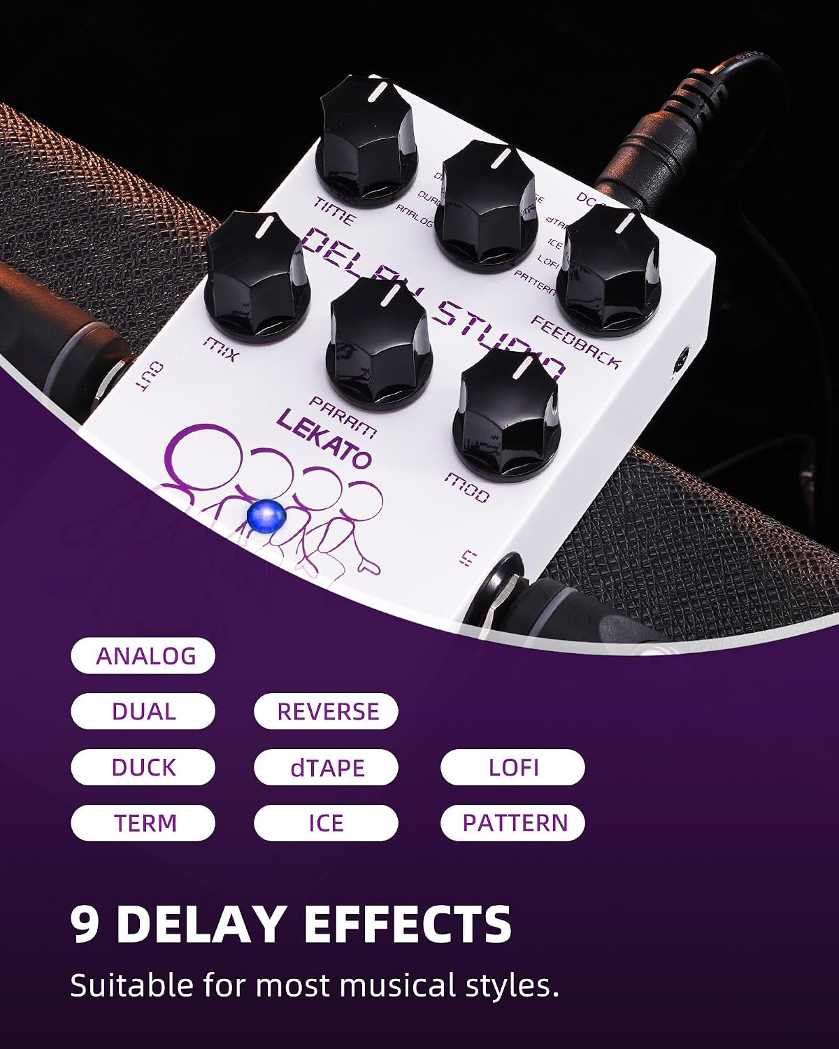LEKATO Looper Guitar Pedal Guitar Loop Pedal Tuner Pedal 9 Loops 40 Minutes Record Time Unlimited Overdubs for Electric Guitar Bass (Black)