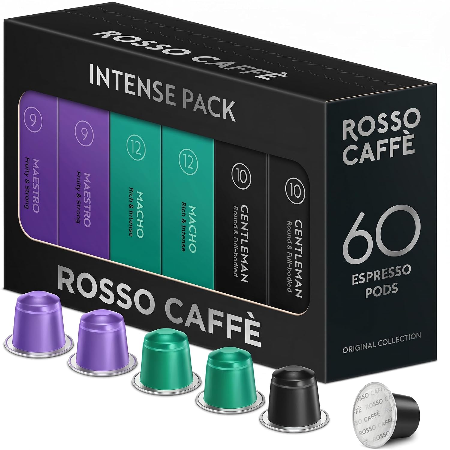 ROSSO CAFFÈ Espresso Pods for Nespresso Original Machines, Variety Pack 60 | Six Distinct Coffee Blends • Smooth to Intense Roasts • Rich Crema