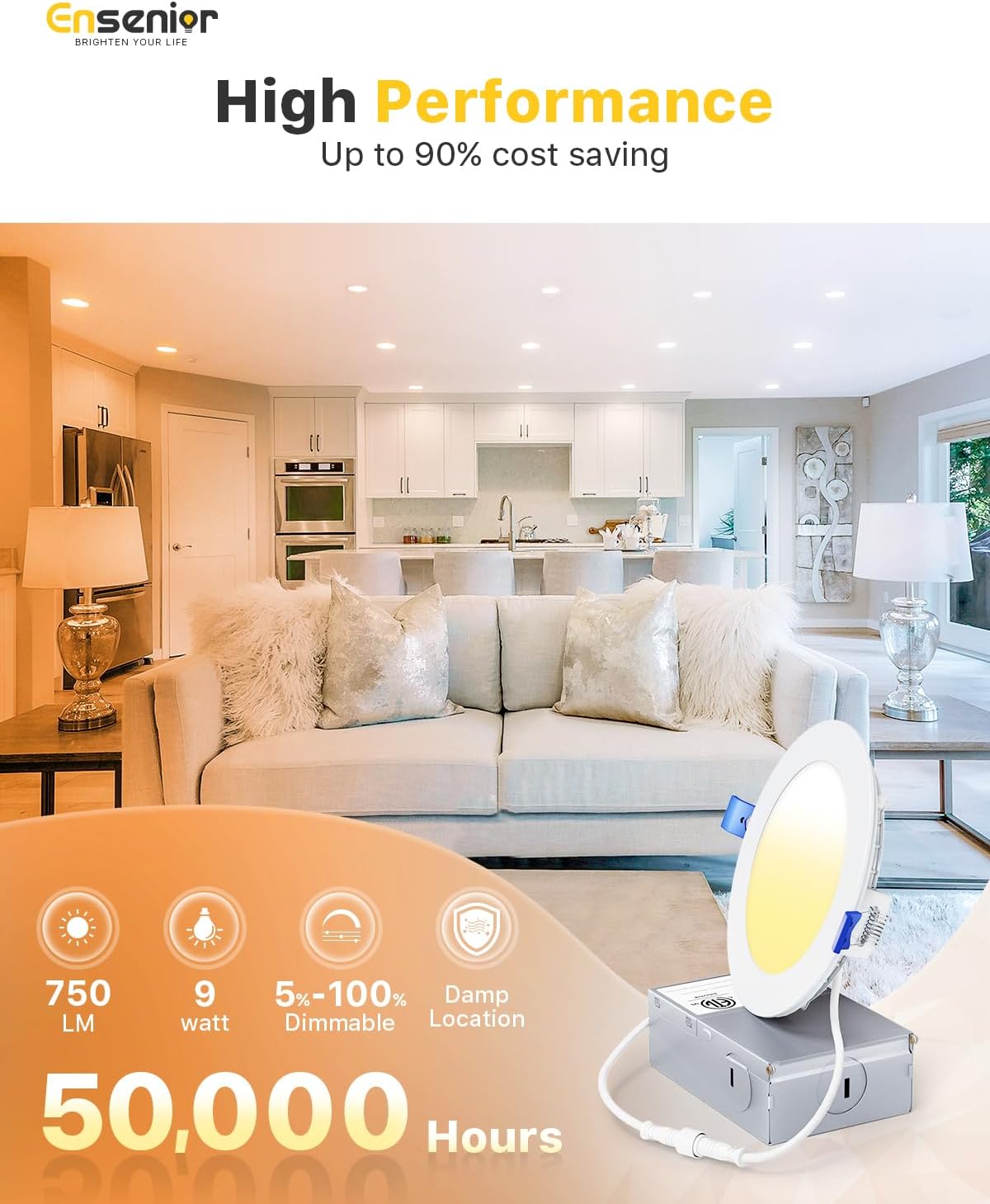 Ensenior 6 Pack 6 Inch LED Recessed Light, 5CCT Dimmable Canless Wafer