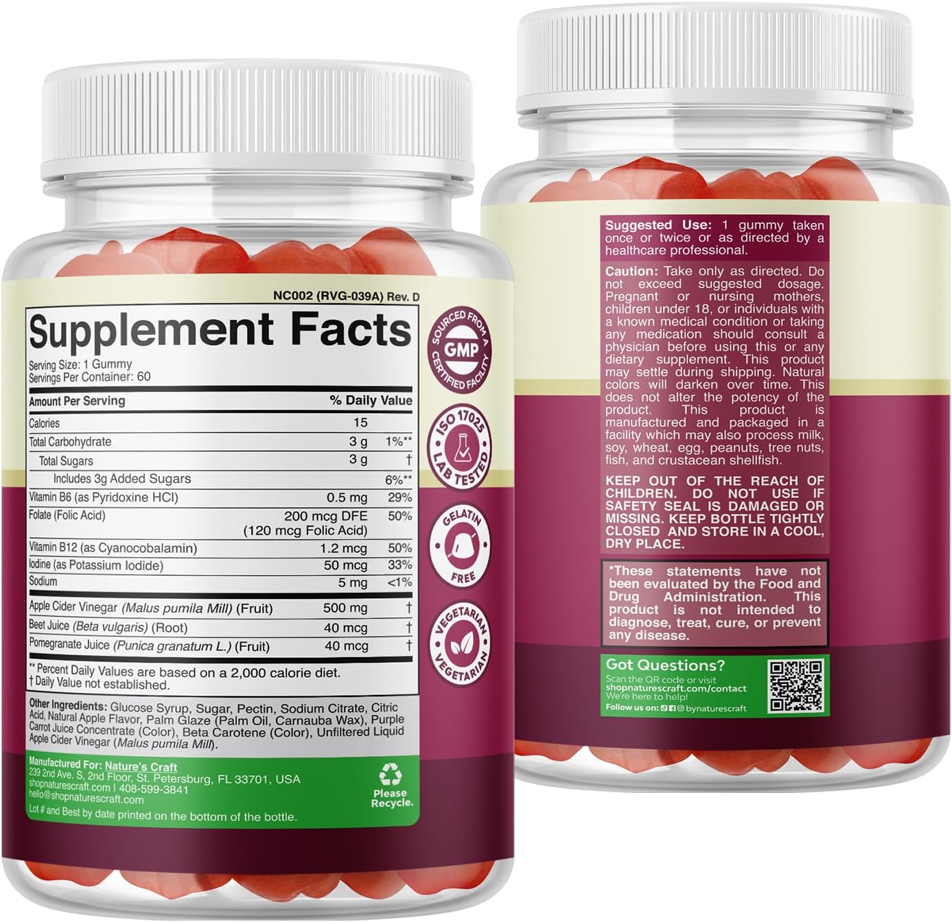 Apple Cider Vinegar Gummies - Energy and Metabolic Support - 60 Count