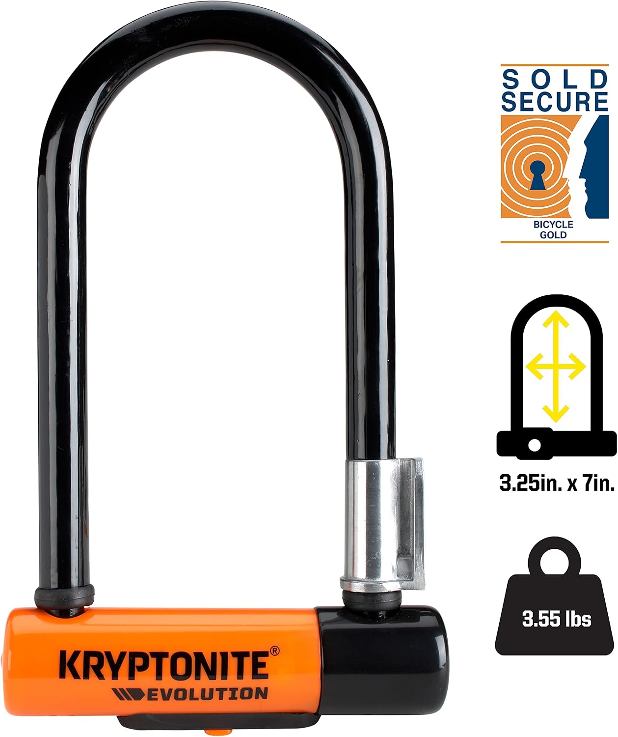 Kryptonite Evolution Mini-7 Bike U-Lock, 13mm Steel Shackle, 4 ft Cable | Sold Secure Gold Certified 13mm Hardened Steel Shackle, Double Deadbolt