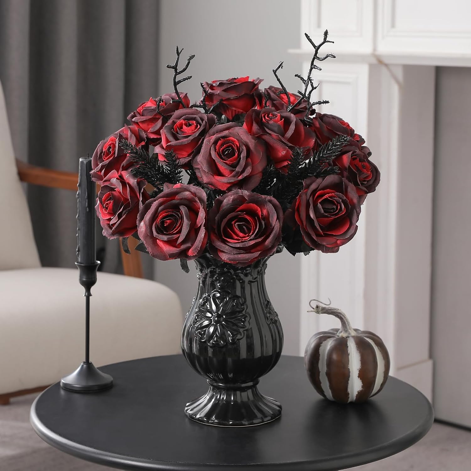 Hawesome 12PCS Artificial Silk Flowers Realistic Roses Bouquet Long Stem for Home Wedding Decoration Party (Yellow, 6 Flowers 6 Buds)