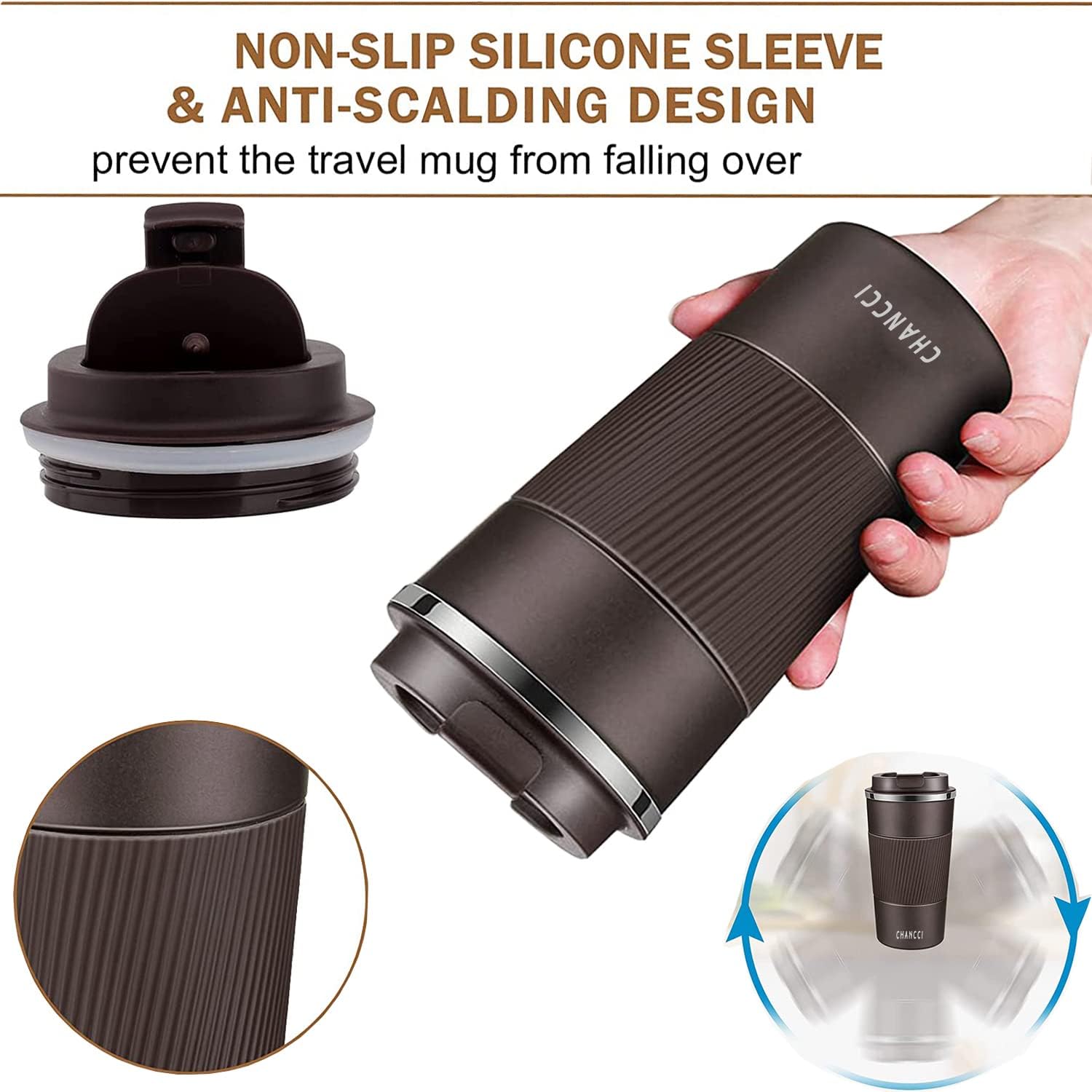 16oz Travel Coffee Mug Spill Proof, Insulated Coffee Mug with Lid, Leakproof Coffee Tumbler, Stainless Steel Vacuum Coffee Cup for Hot/Cold Drinks