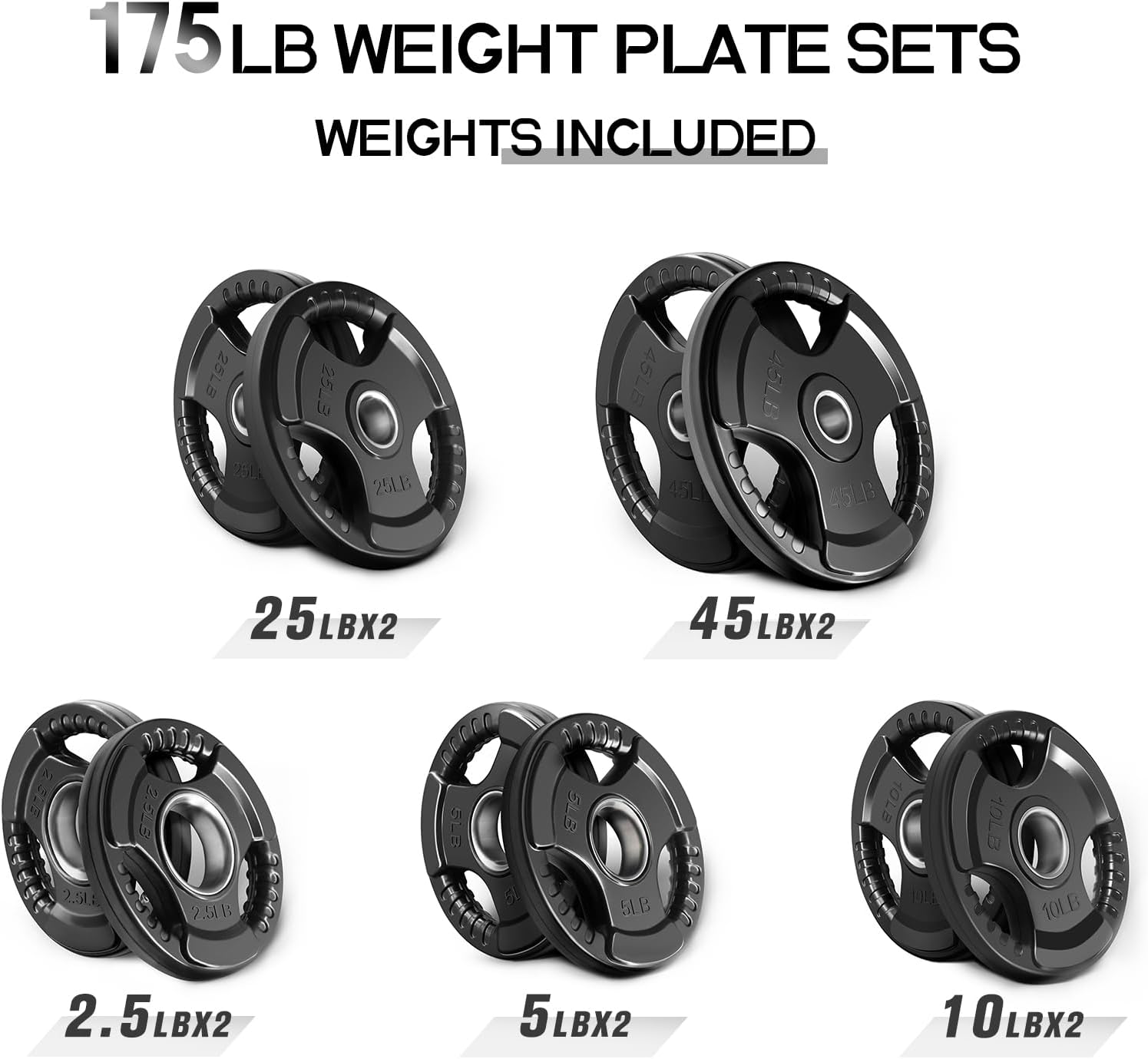 RitFit Olympic Rubber Grip Weight Plates, 2-Inch Barbell Set
