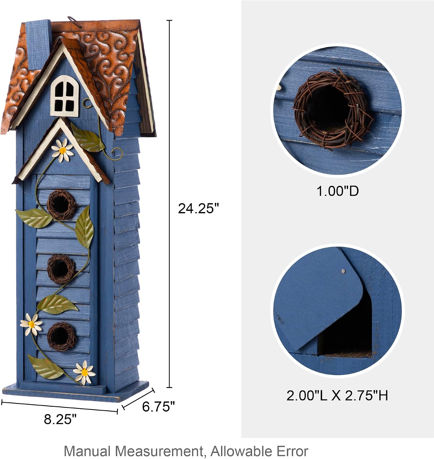 Glitzhome 12" H Green Hanging Distressed Solid Wood Garden Bird House Decorative Birdhouse