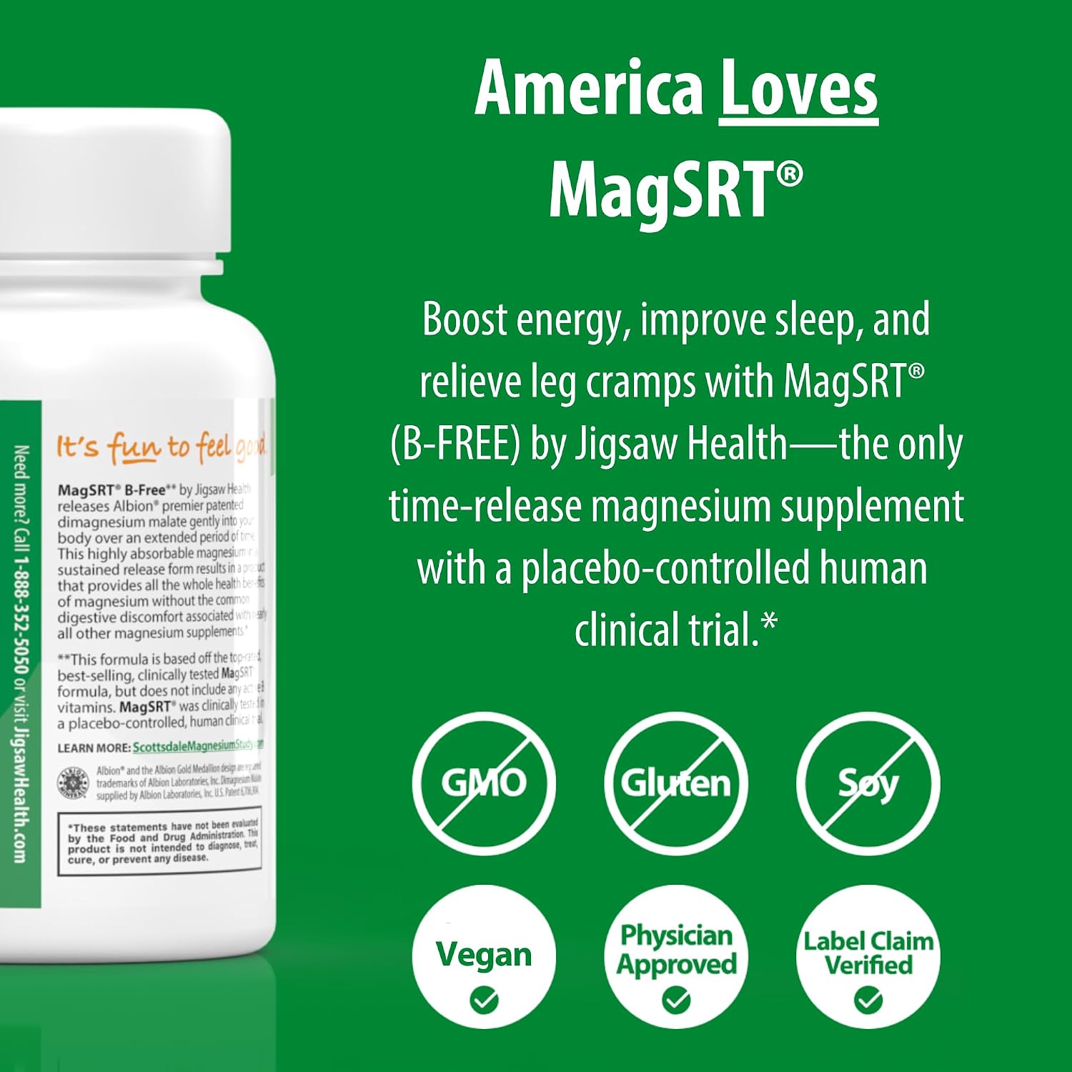 Jigsaw Health MagSRT | Magnesium Supplement with Vitamin B6, Folate & B12 | 240 Tablets | 60 Servings