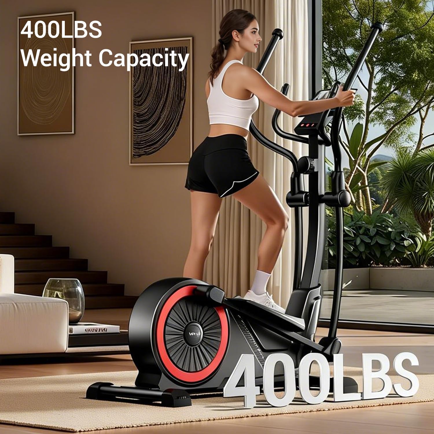 Elliptical Exercise Machine with 15.5''-17'' Stride & Heart Rate Grips,Ultra Silent Magnetic Elliptical Machine for Home with 16 Levels Resistance and LCD Monitor,400 LBS Weight Capacity