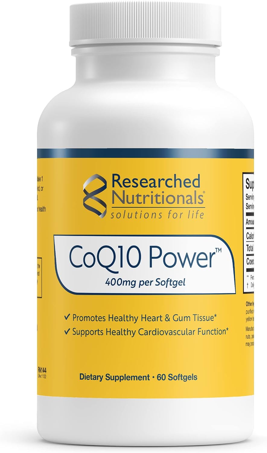 Researched Nutritionals CoQ10 400mg Softgels Heart Health Supplement, 60 Ct | Therapeutic-Strength Coenzyme Q10 Supplement, Supports Cellular Energy