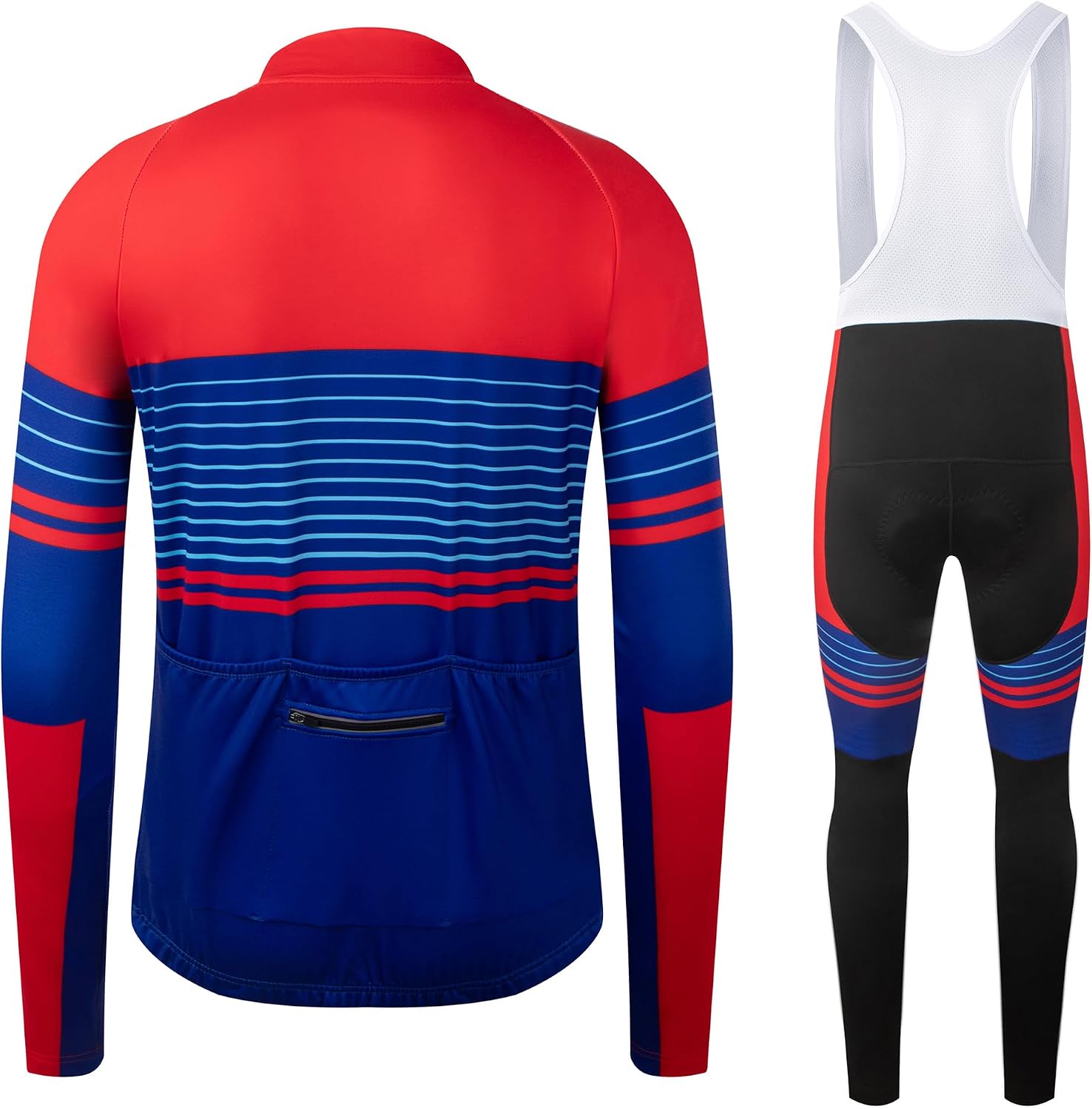 Coconut Ropamo CR Men's Cycling Clothing Set Long Sleeve Cycling Jersey Zipper Pocket Bike Outfit Cycling Bib Pants 3D Padded