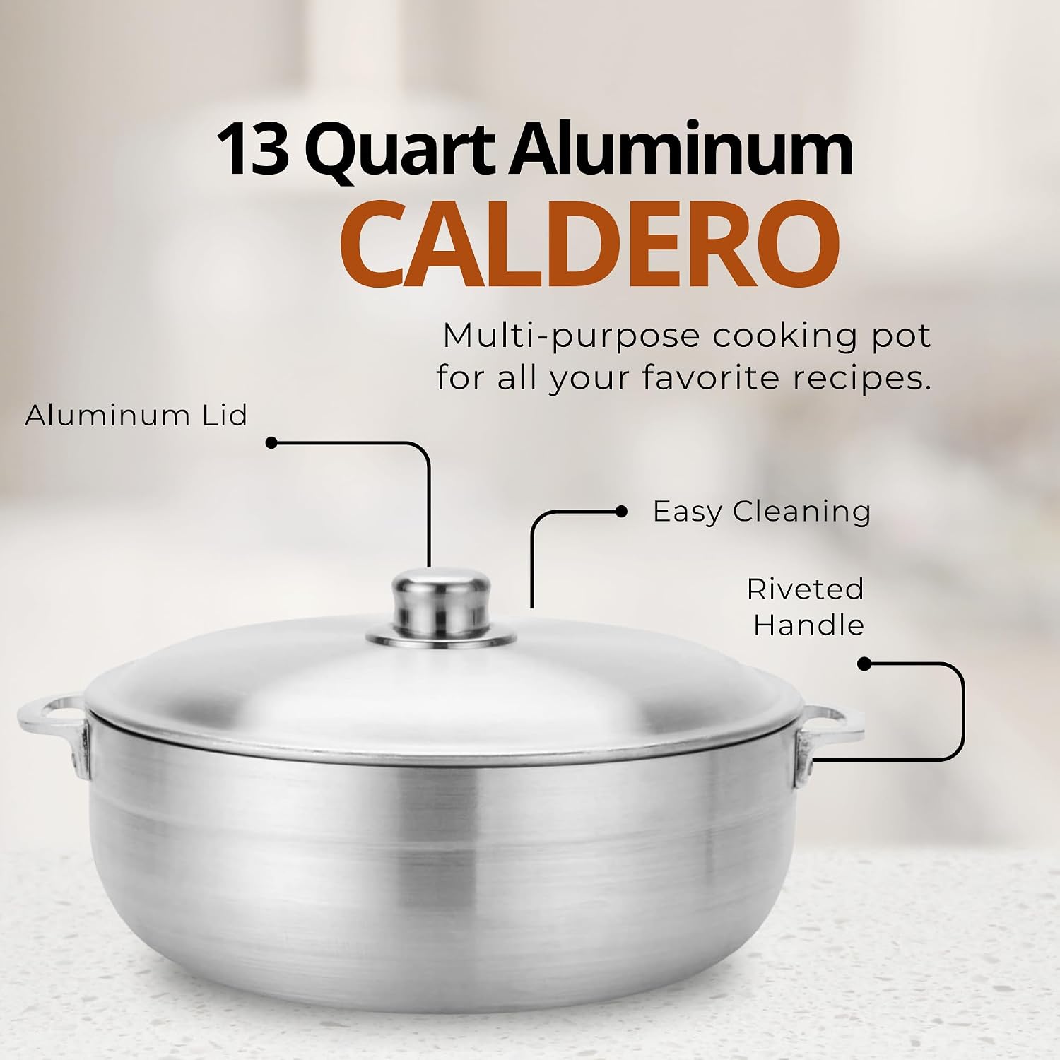 Alpine Cuisine 13-Quart Nonstick Aluminum Caldero Pot | Heavy-Duty Dutch Oven for Large Family Meals, Stews & Rice
