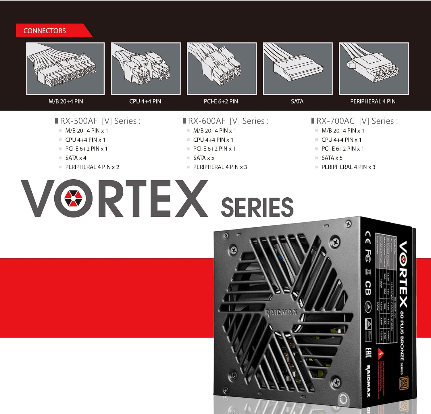 RAIDMAX Vortex 700watts 80+ Certified Bronze ATX Power Supply, Continuous Power with 120mm Quiet Fan