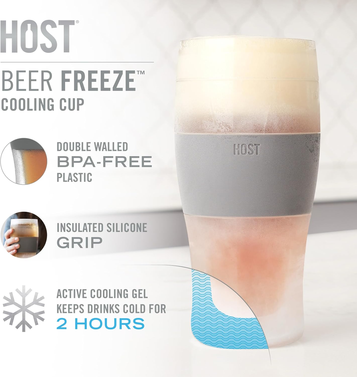 Host FREEZE Beer Glasses, Frozen Beer Mugs, Freezable Pint Glass Set, Insulated Pint Glass to Keep Your Drinks Cold, Double Walled Insulated Glasses