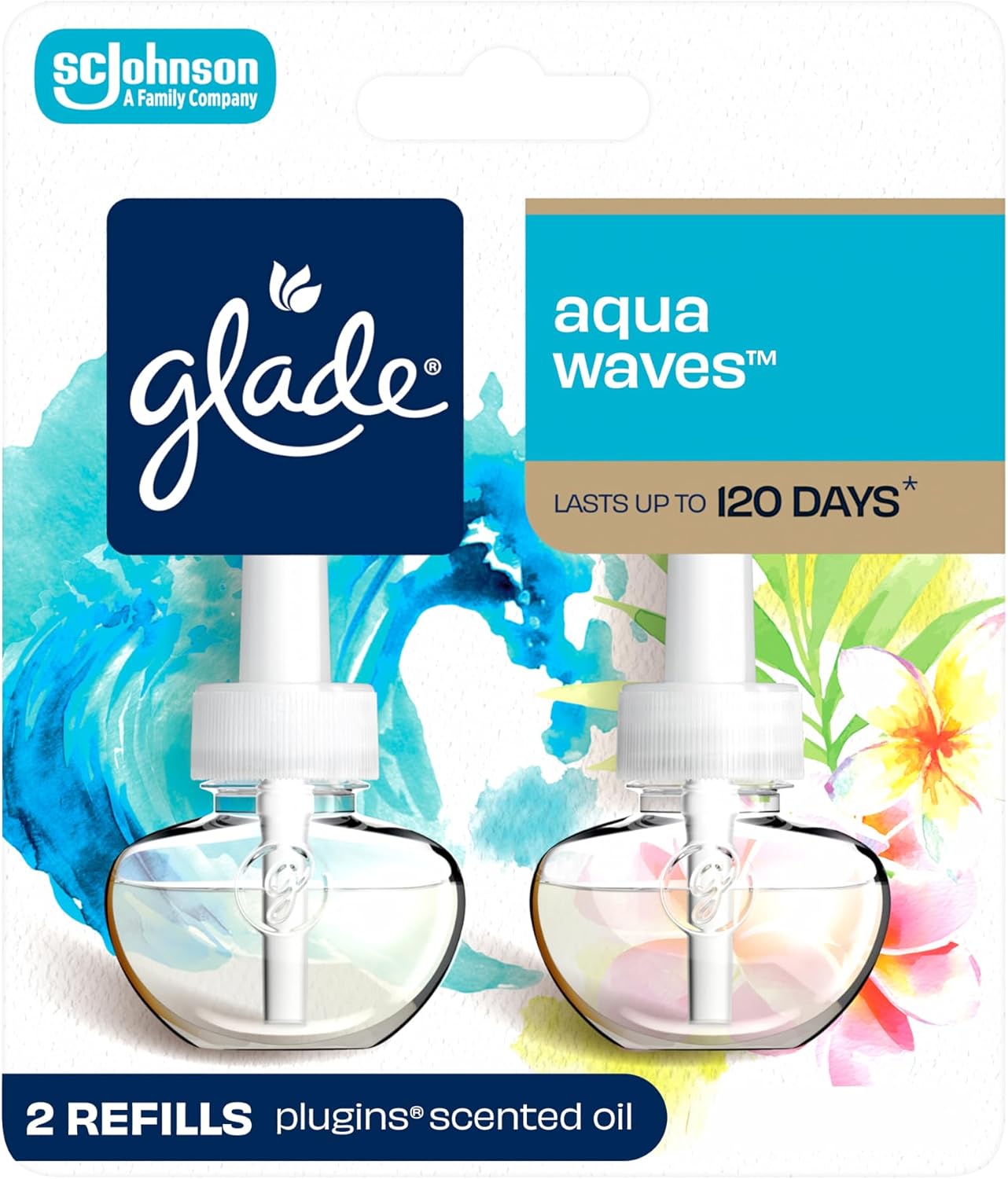 Glade PlugIns Refills Air Freshener, Scented and Essential Oils for Home and Bathroom, Tranquil Lavender & Aloe, 1.34 Fl Oz, 2 Count
