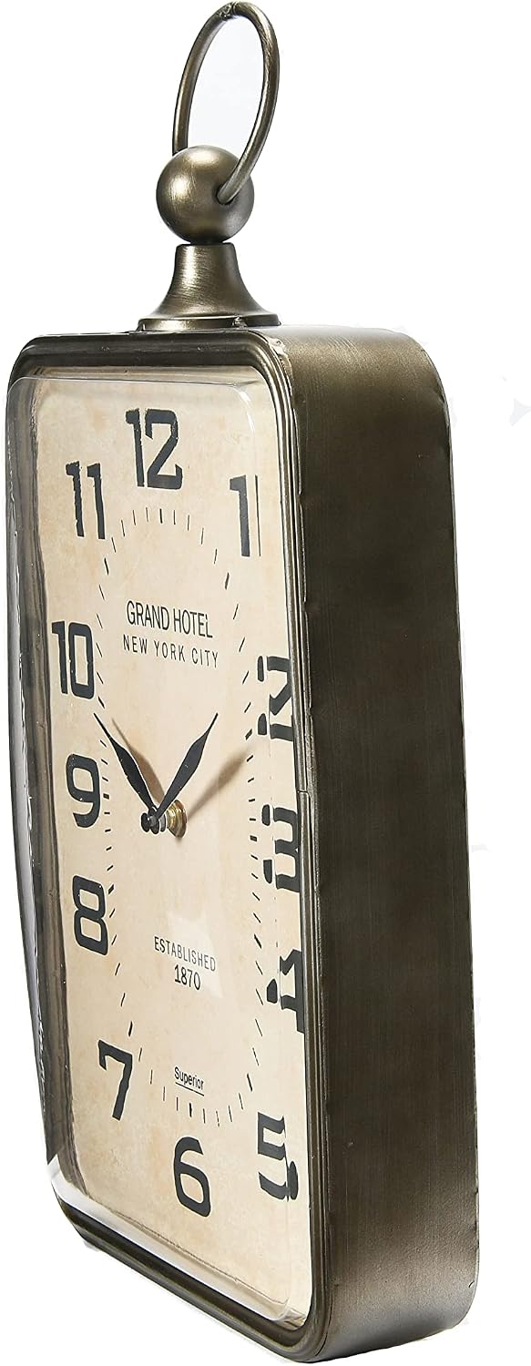 Creative Co-Op Metal Rectangle Hanging Clock with Handle Decoration on Top