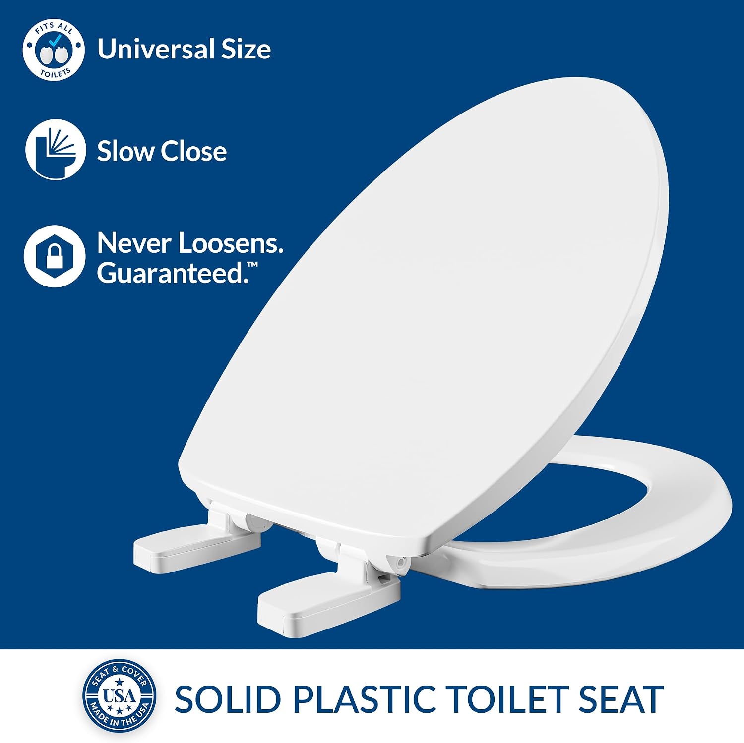 Mayfair Caswell Modern Slow Close Toilet Seat, Durable Plastic, Elongated, White