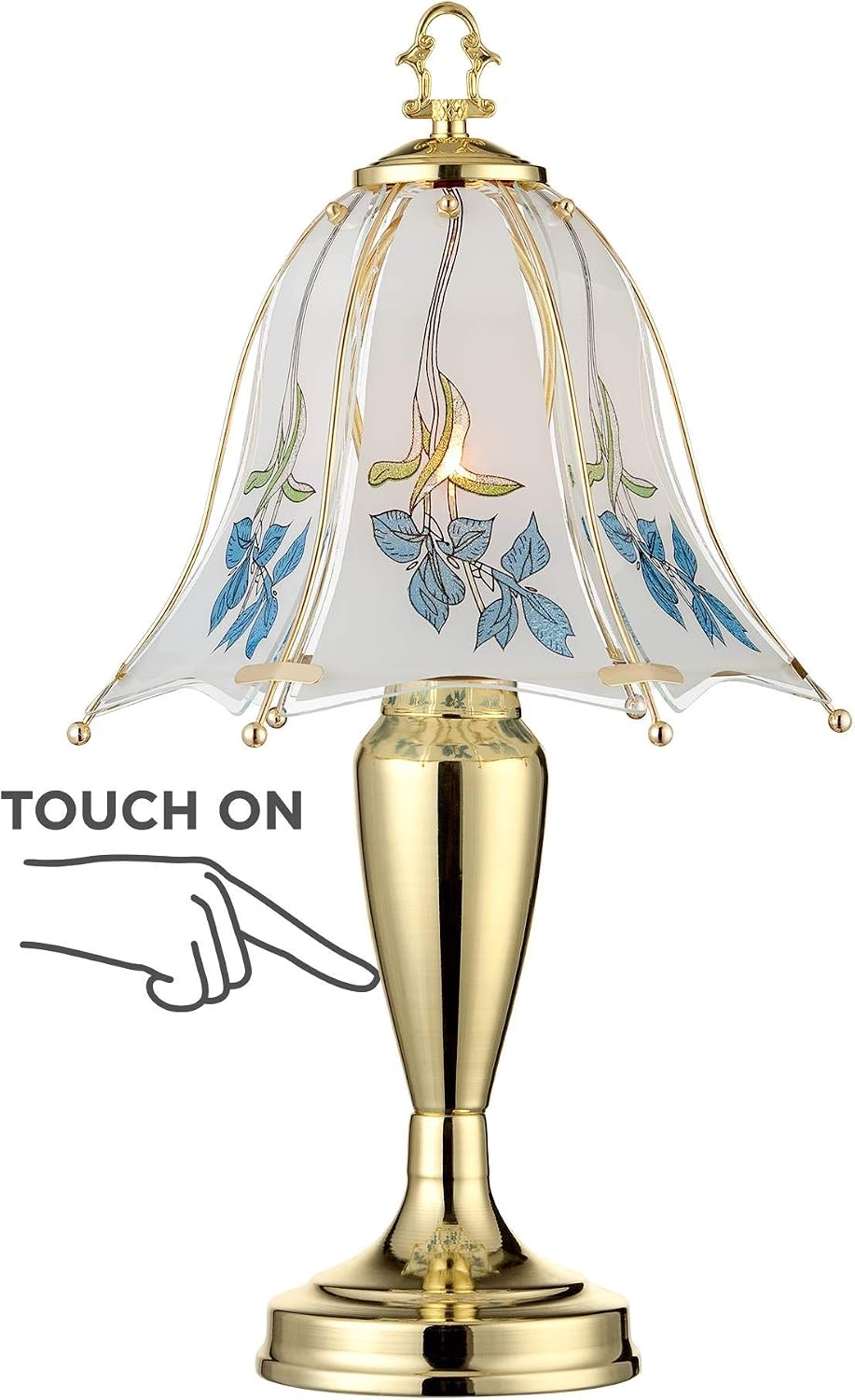 Polished Brass Flower Petal 15" Small Table Lamp Gold Touch 4-Way Glass Off | Etched Shade Art Traditional Cottage Floral Bedroom House Bedside Nightstand Home Office Living Room