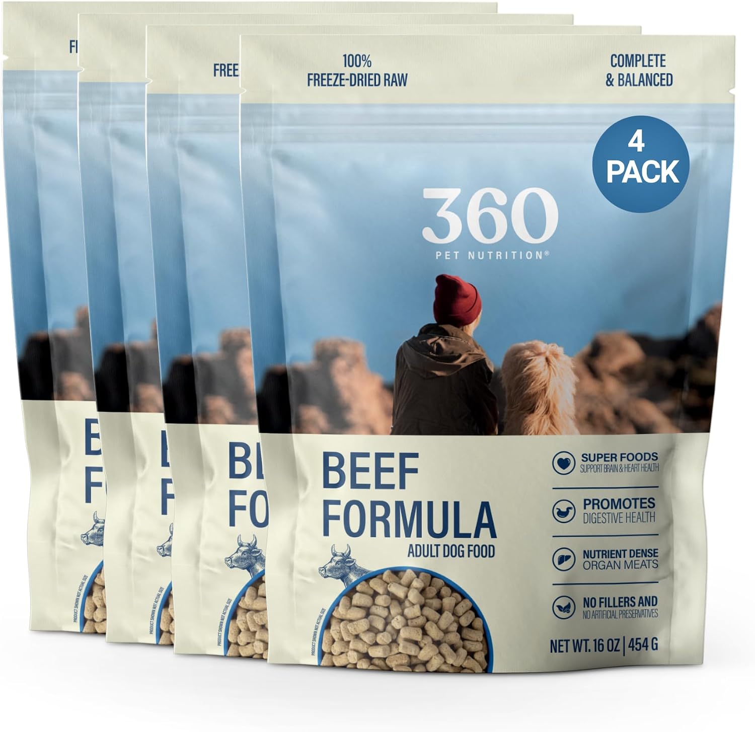 360 Pet Nutrition Freeze-Dried Raw Dog Food – Multi-Protein with Beef, Chicken, Fish, Liver & Organs