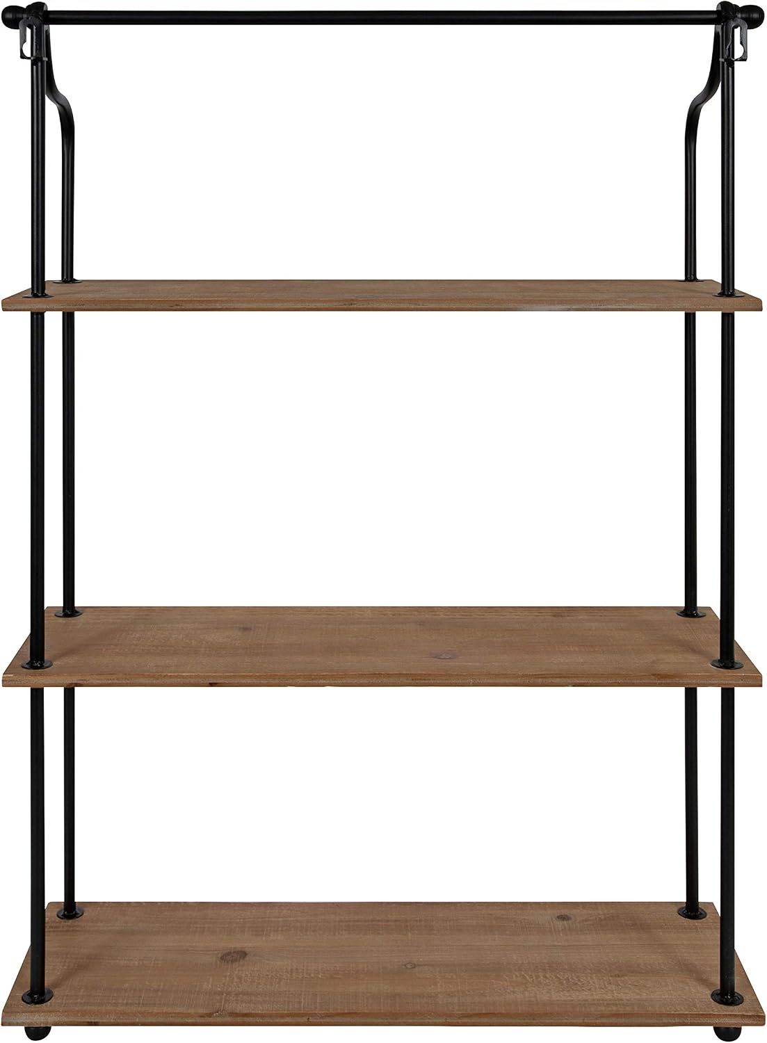 Kate and Laurel Walters Wood and Metal 3-Tier Shelving, 21" x 32", Rustic Brown and Black, Shabby-Chic Industrial Shelves for Storage and Decor