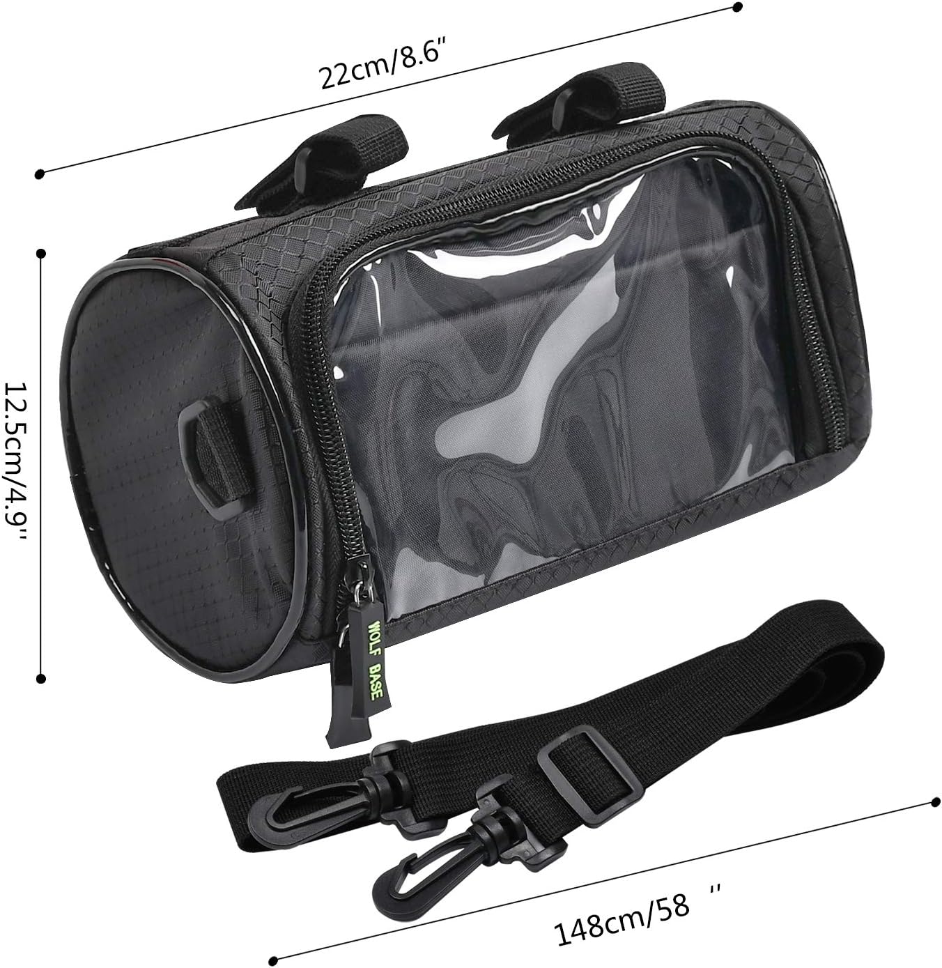 Bike Handlebar Bag, 6 inch Transparent Pouch | Waterproof Phone Cycling Mount Front Bags, Bicycle Storage Bag with Removable Shoulder Stra