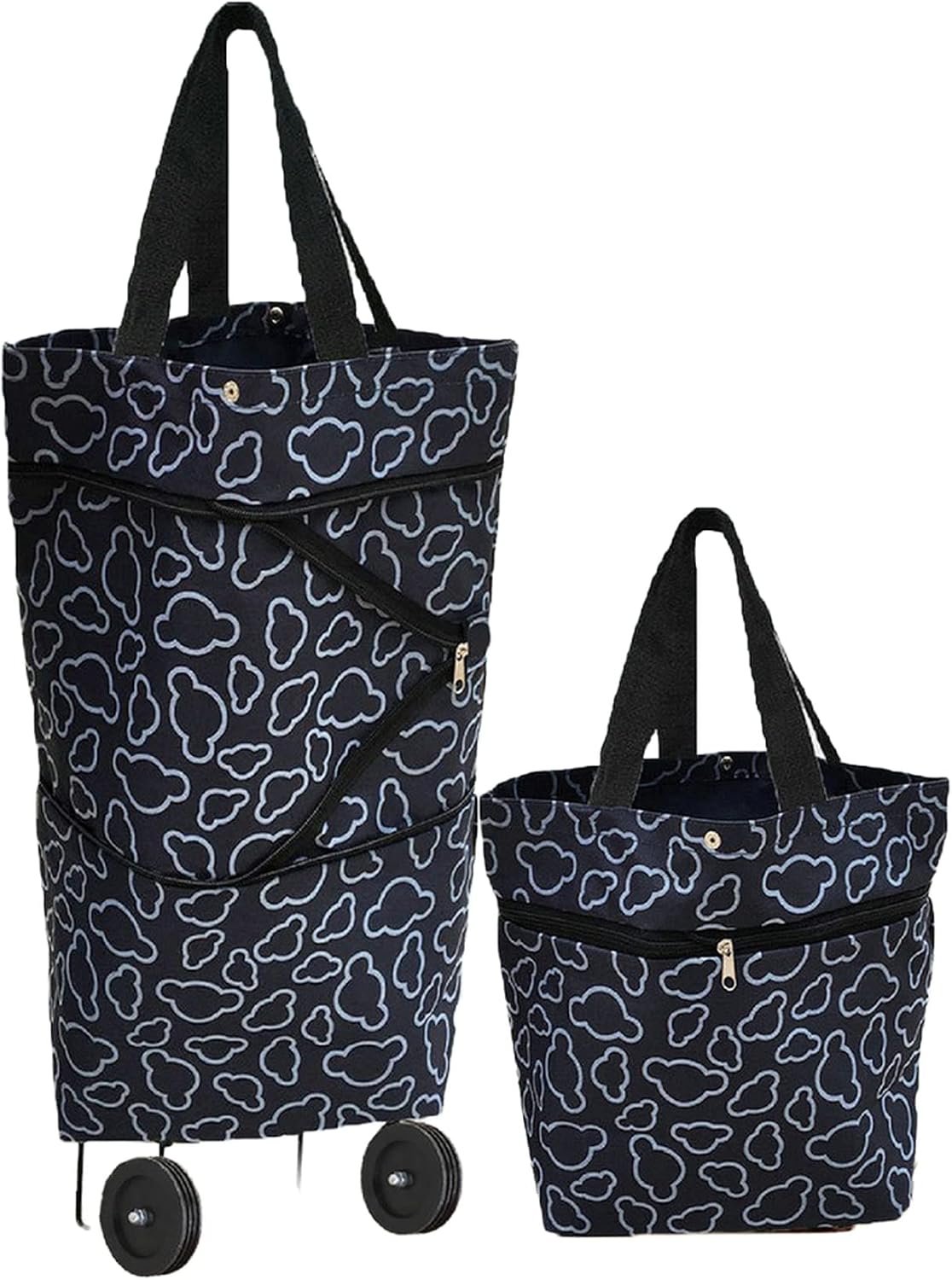 Collapsible Shopping Bag with Wheels Portable Shopping Cart with 360° Swivel Wheels Rolling Tote Bag Reusable Grocery Bag Trolley Bag on Wheels for Travel Shopping and Daily Use(Blue)