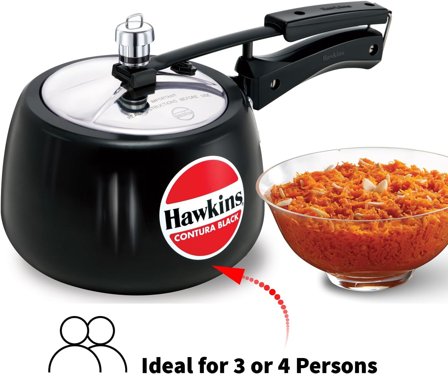 Hawkins 3.5 Litre Contura Black Pressure Cooker, Hard Anodised Inner Lid Cooker, Handi Cooker, Black (CB35)